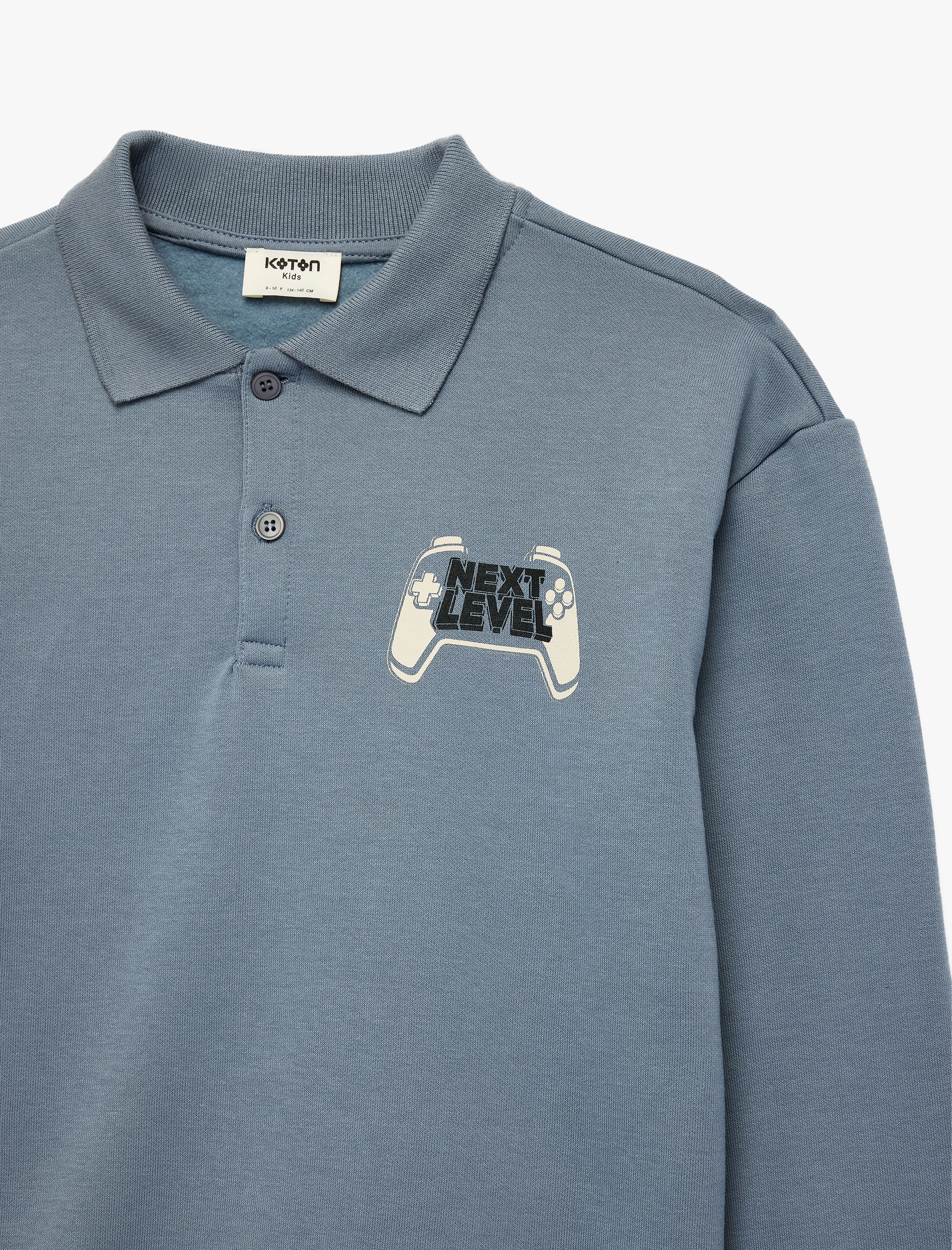  Erkek Çocuk Baskılı Regular Fit Şardonlu Polo Yaka Uzun Kollu Sweatshirt