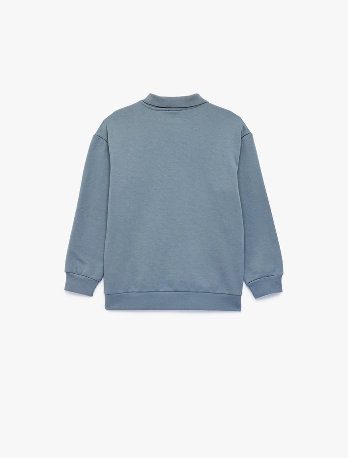 Erkek Çocuk Baskılı Regular Fit Şardonlu Polo Yaka Uzun Kollu Sweatshirt