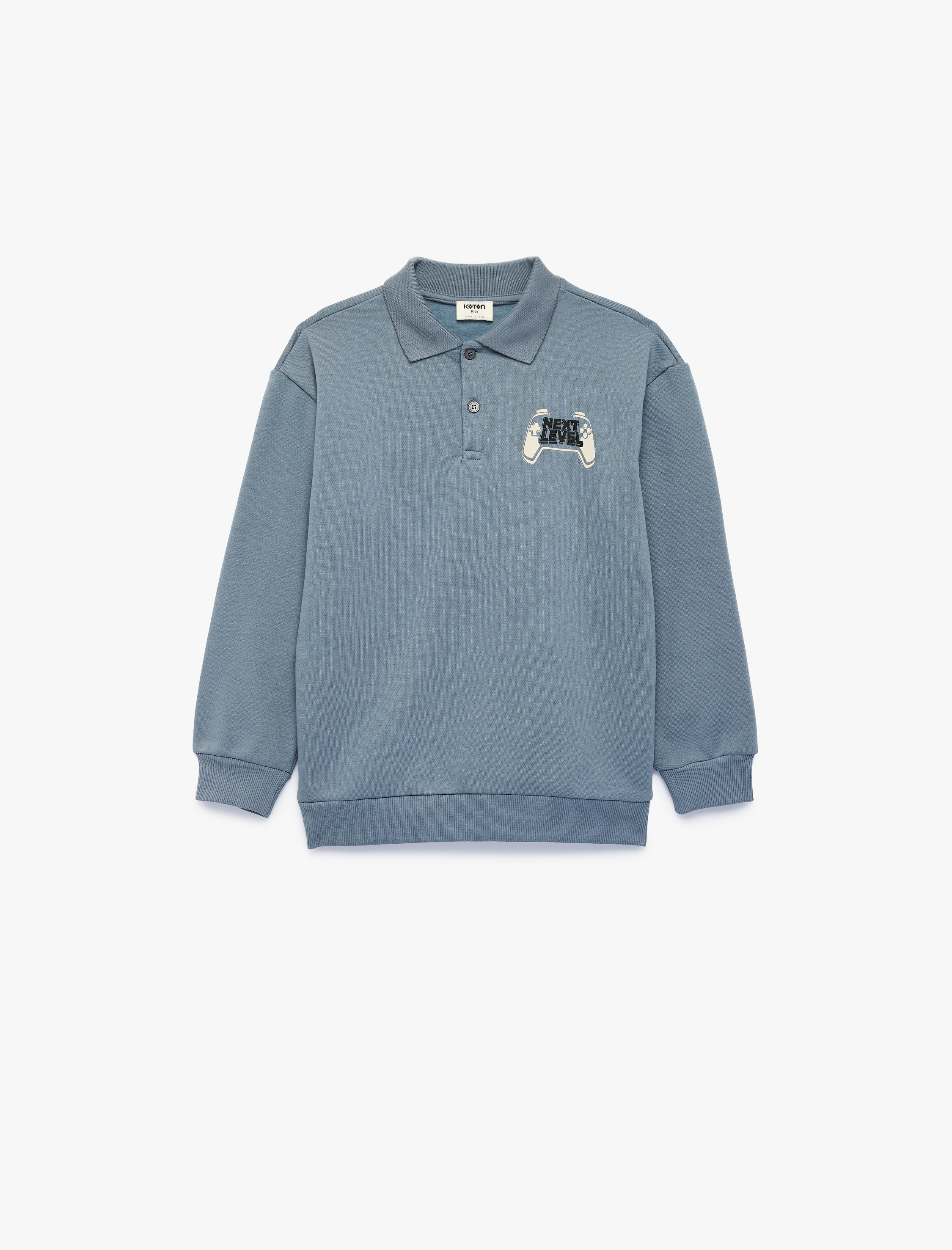  Erkek Çocuk Baskılı Regular Fit Şardonlu Polo Yaka Uzun Kollu Sweatshirt
