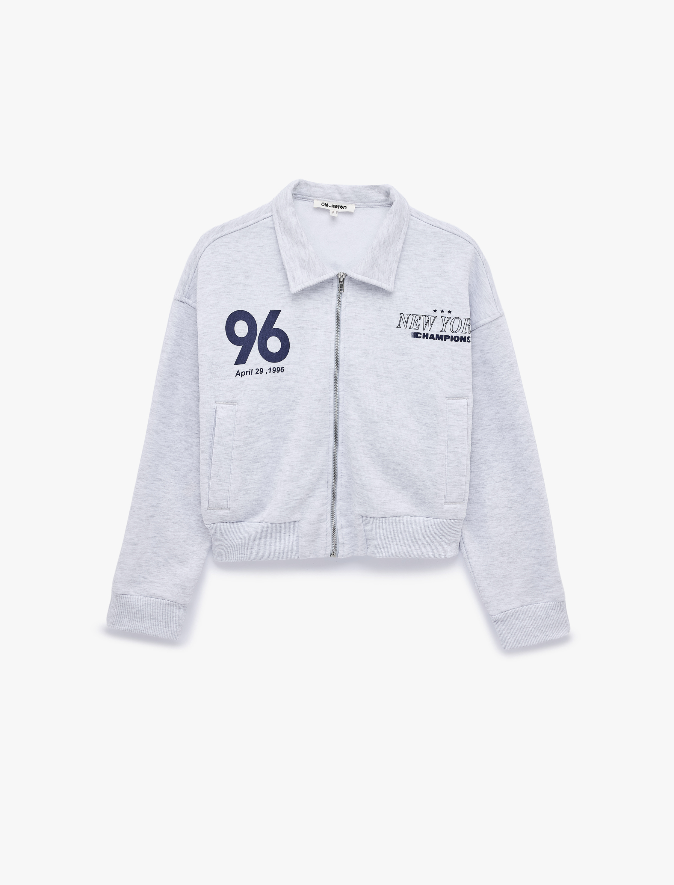   Şardonlu Klasik Yaka Fermuarlı Cepli Arkası Baskılı Sweatshirt
