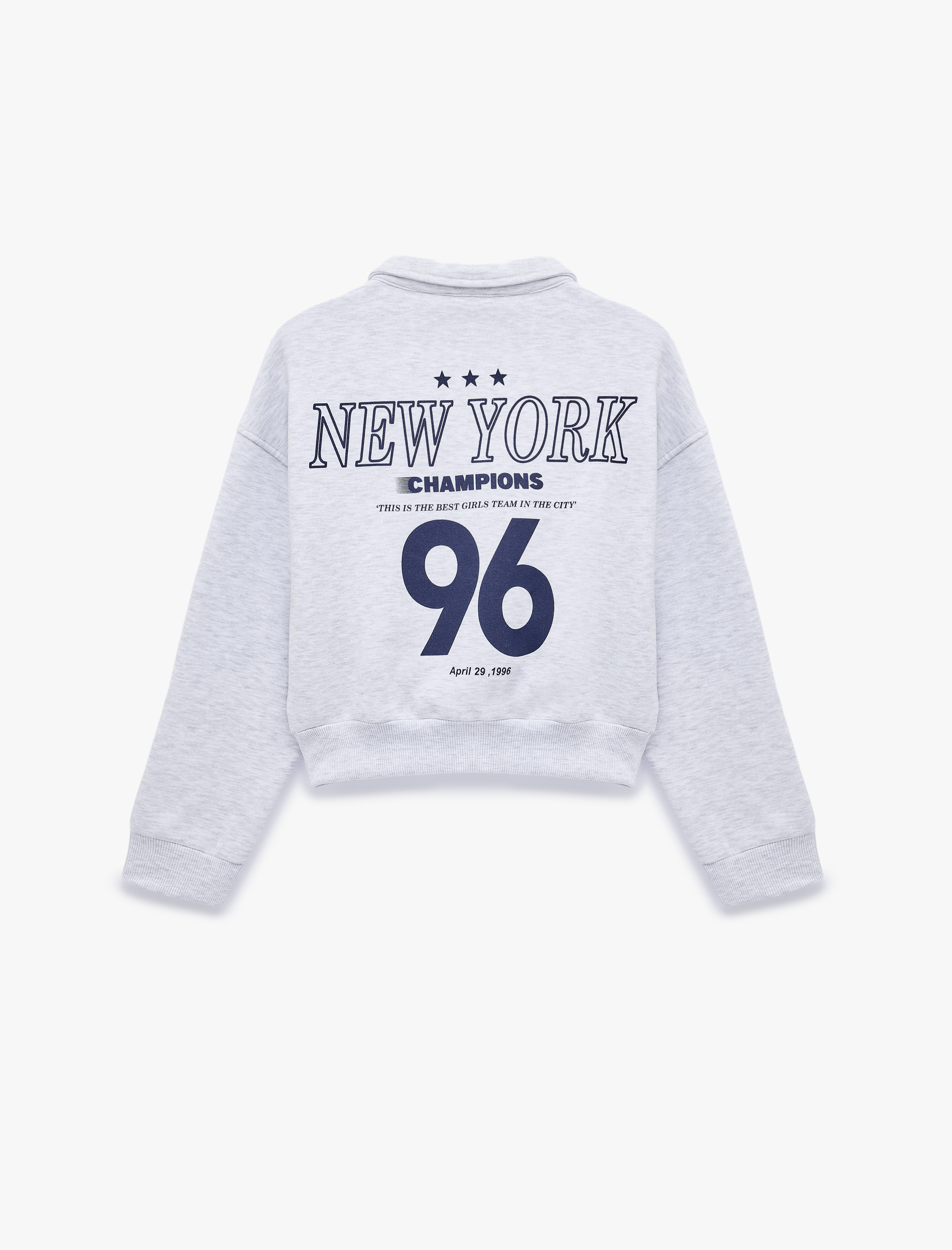  Şardonlu Klasik Yaka Fermuarlı Cepli Arkası Baskılı Sweatshirt