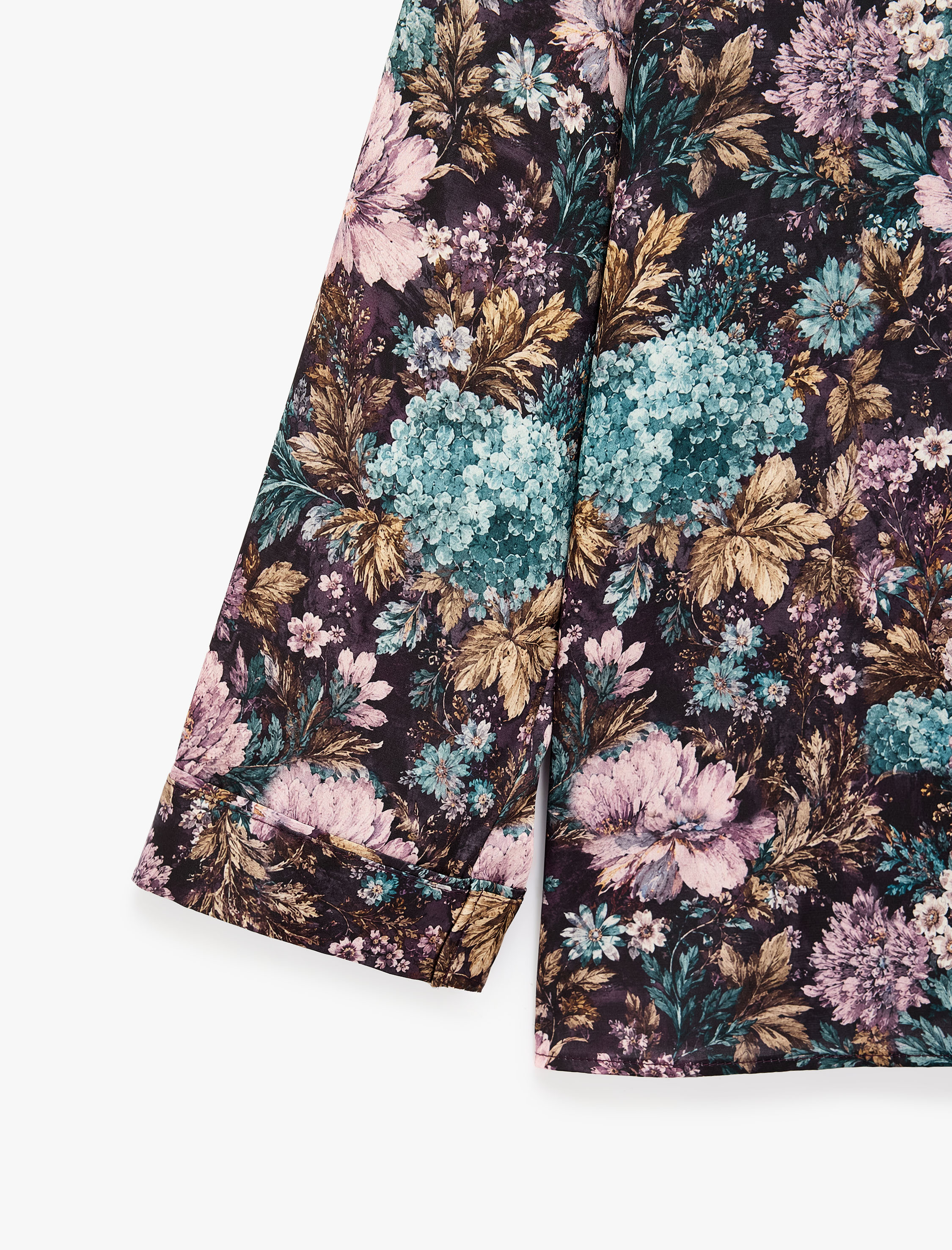   Rahat Kalıp Düğmeli Klasik Yaka Uzun Kollu Saten Pijama Üstü