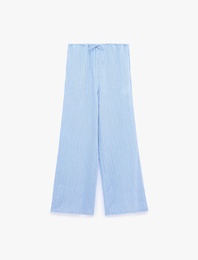 Rahat Kalıp Beli Bağcıklı Viskon Çizgili Pijama Altı