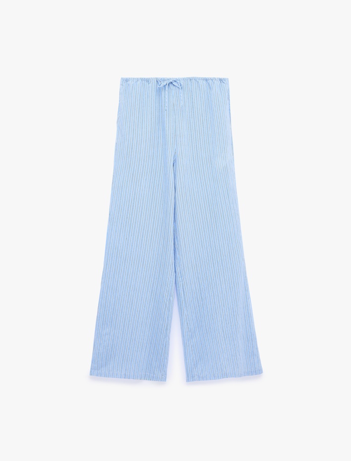  Rahat Kalıp Beli Bağcıklı Viskon Çizgili Pijama Altı