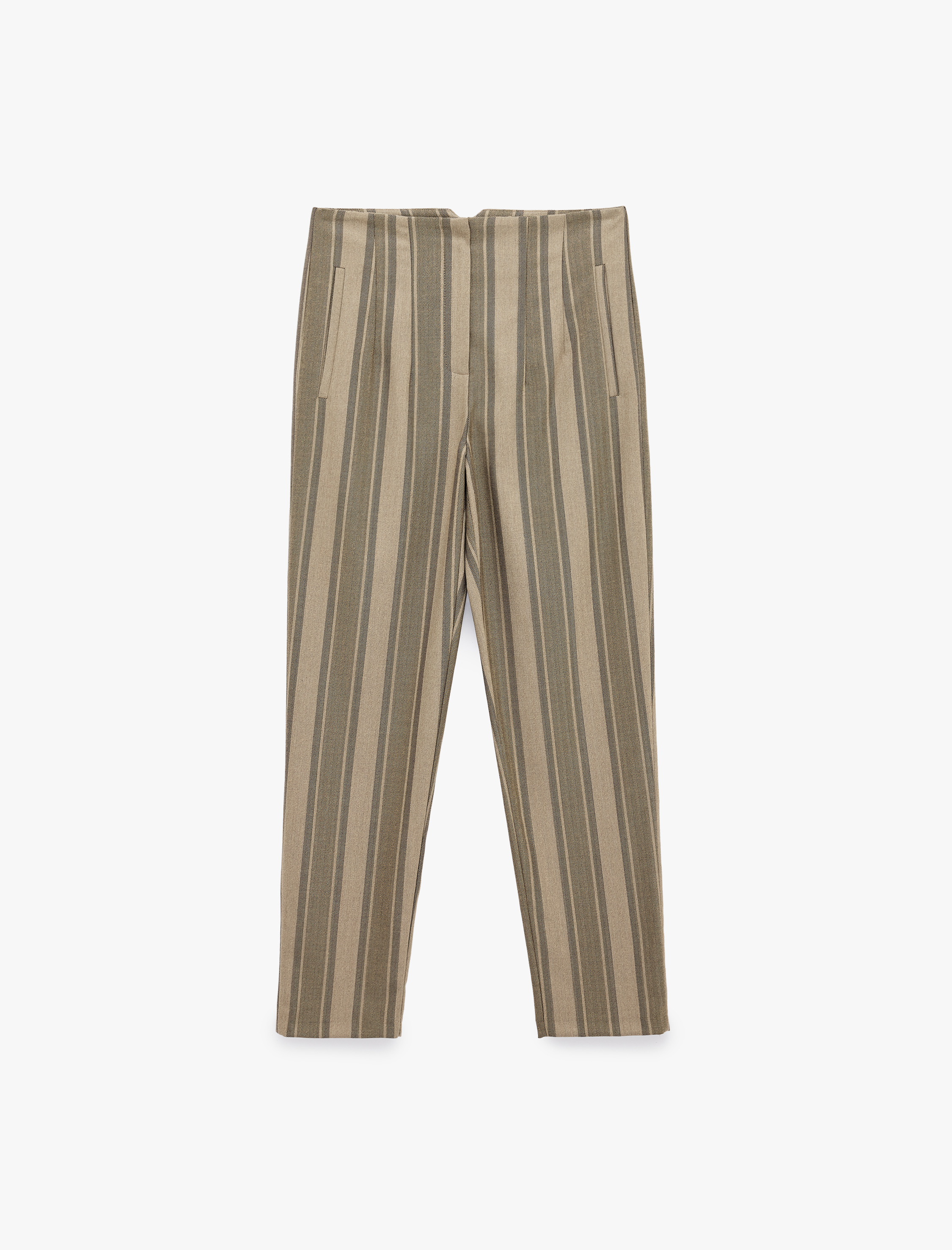   Ekstra Yüksek Bel Slim Fit Cepli Çizgili Pantolon