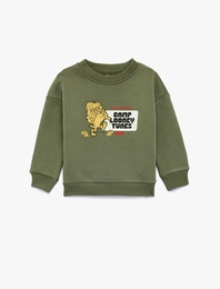 Looney Tunes Baskılı Pamuklu Şardonlu Bisiklet Yaka Uzun Kollu Lisanslı Sweatshirt