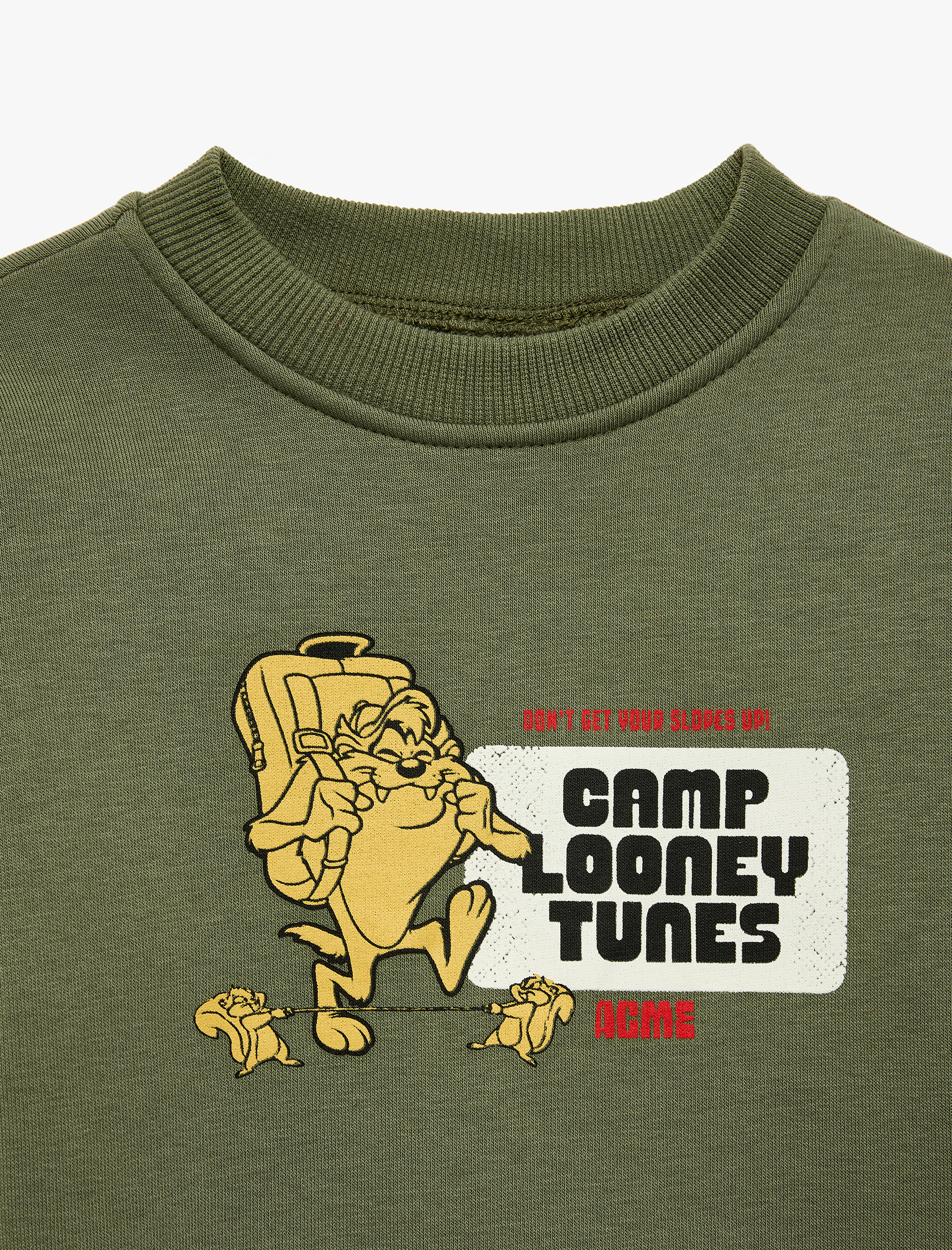  Erkek Bebek Looney Tunes Baskılı Pamuklu Şardonlu Bisiklet Yaka Uzun Kollu Lisanslı Sweatshirt