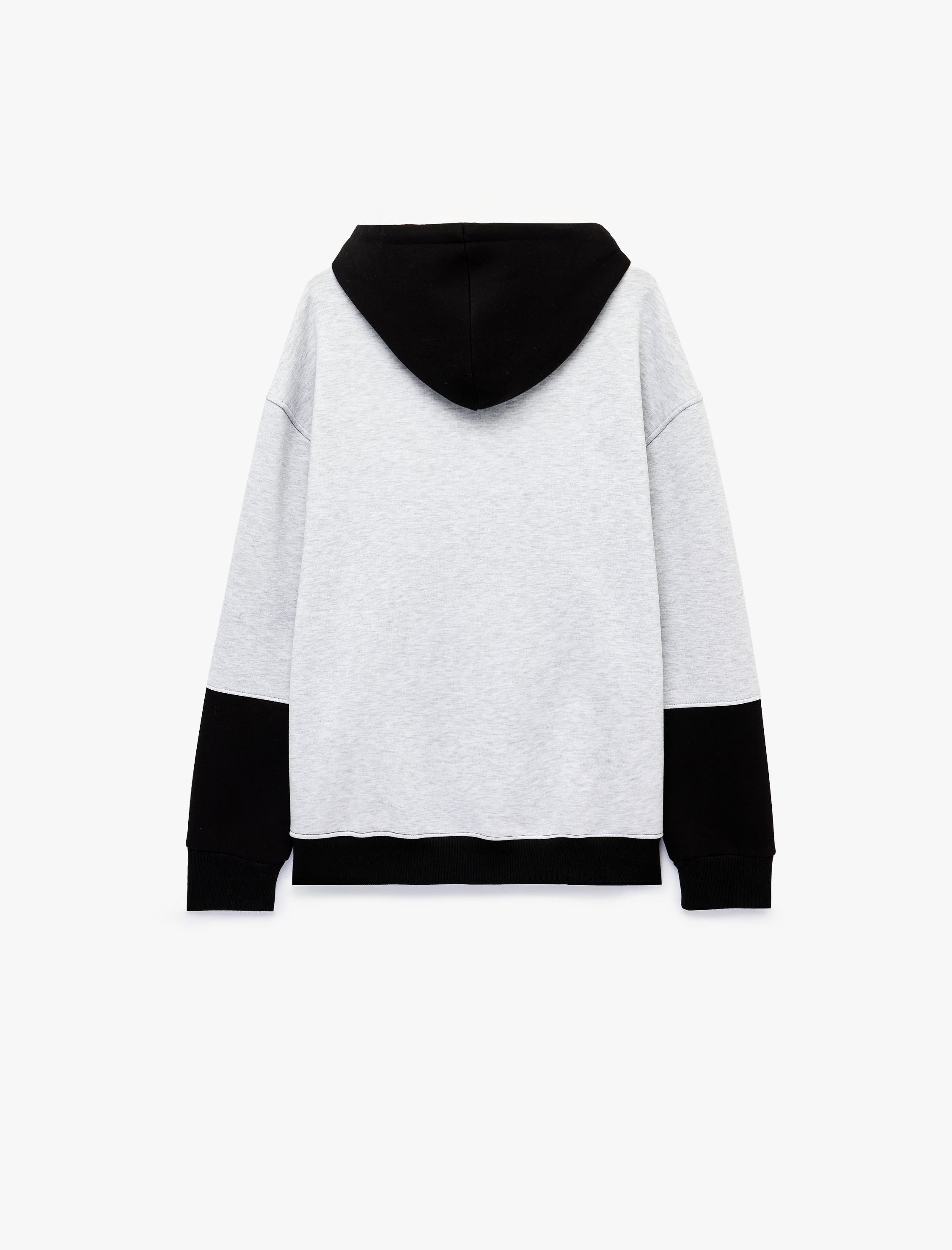   Şardonlu Rahat Kalıp Baskılı Kanguru Cepli Renk Bloklu Kapşonlu Sweatshirt
