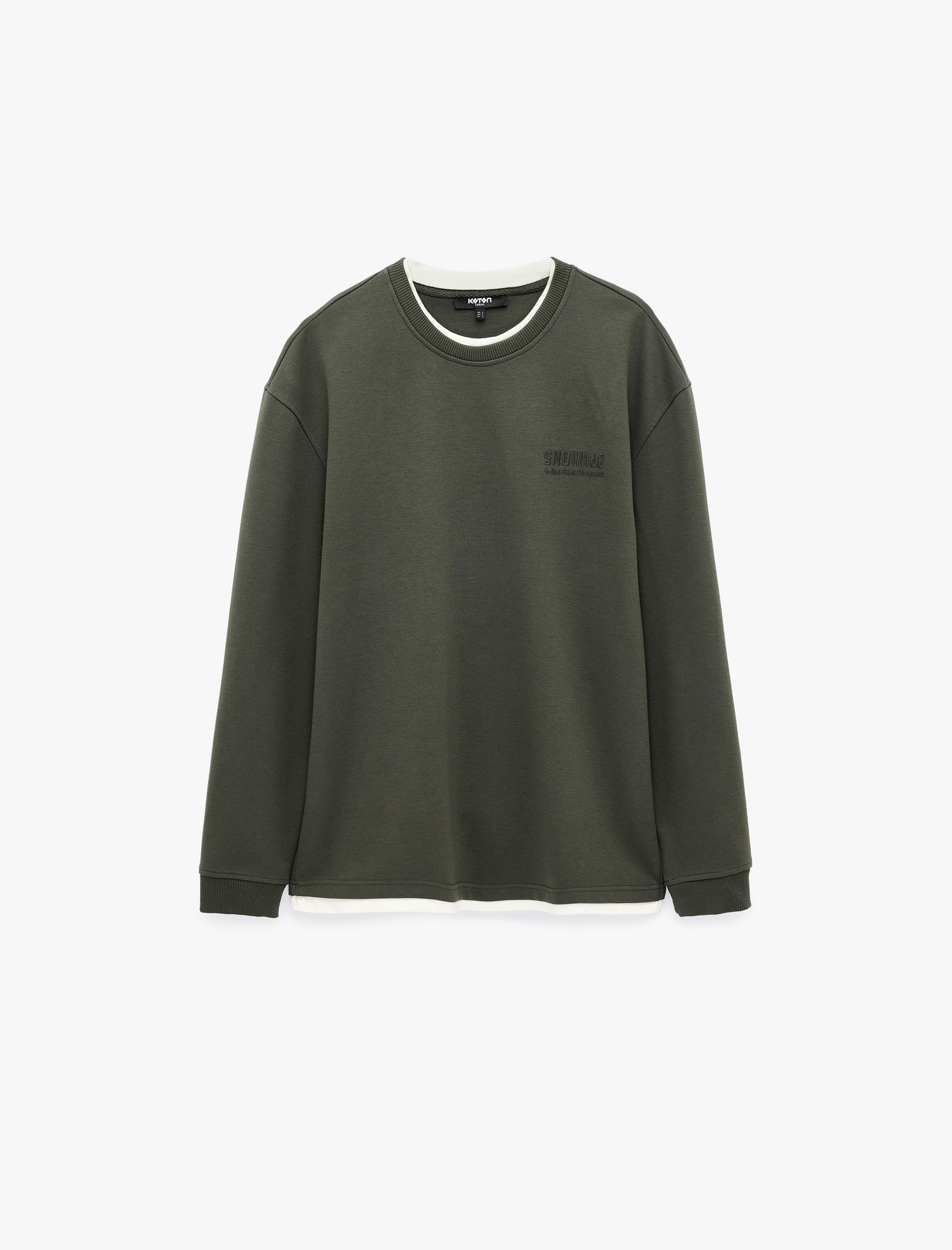   Renk Kontrastlı Uzun Kollu Nakışlı Bisiklet Yaka Sweatshirt