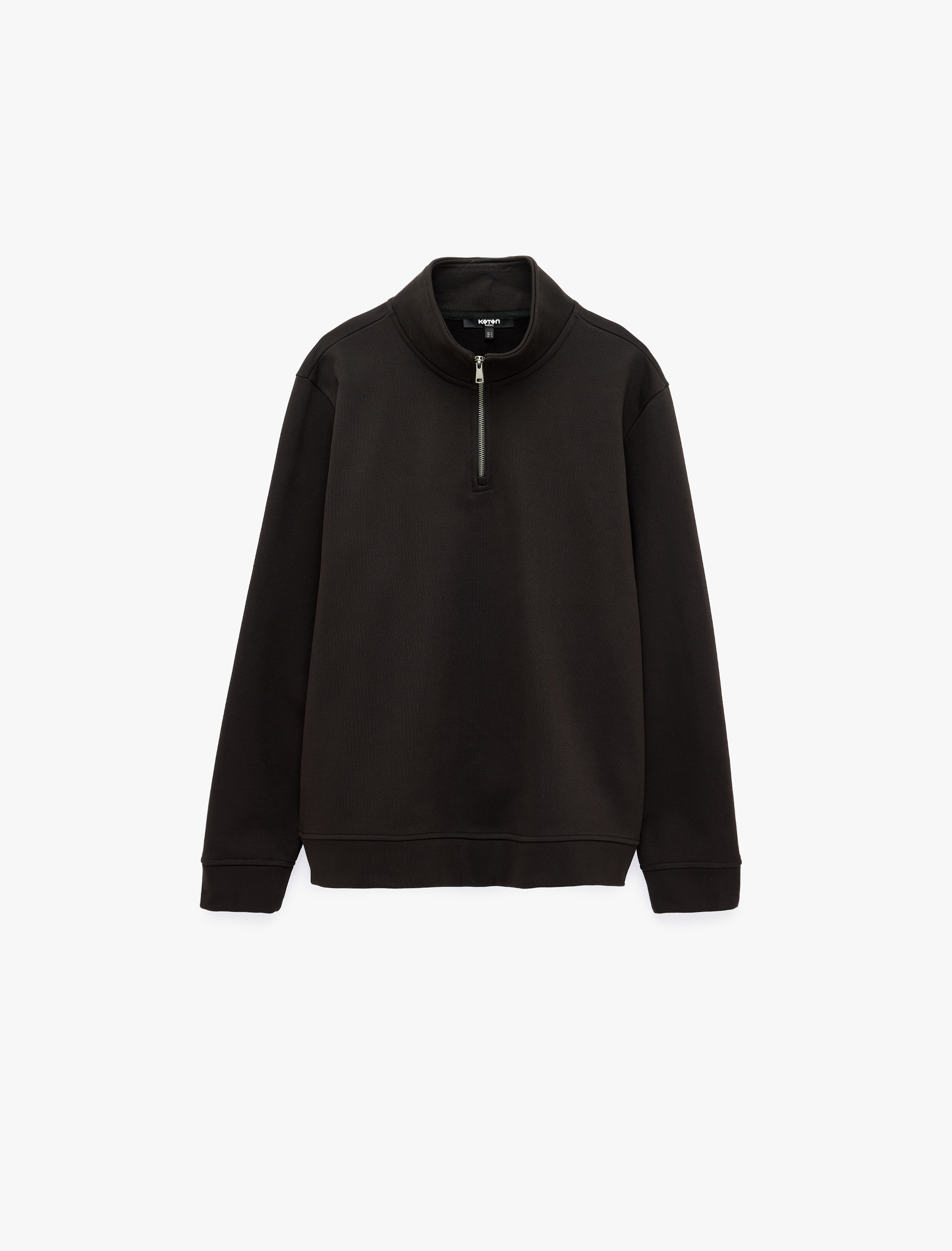   Uzun Kollu Üç İplik Şardonlu Pamuklu Yarım Fermuarlı Sweatshirt