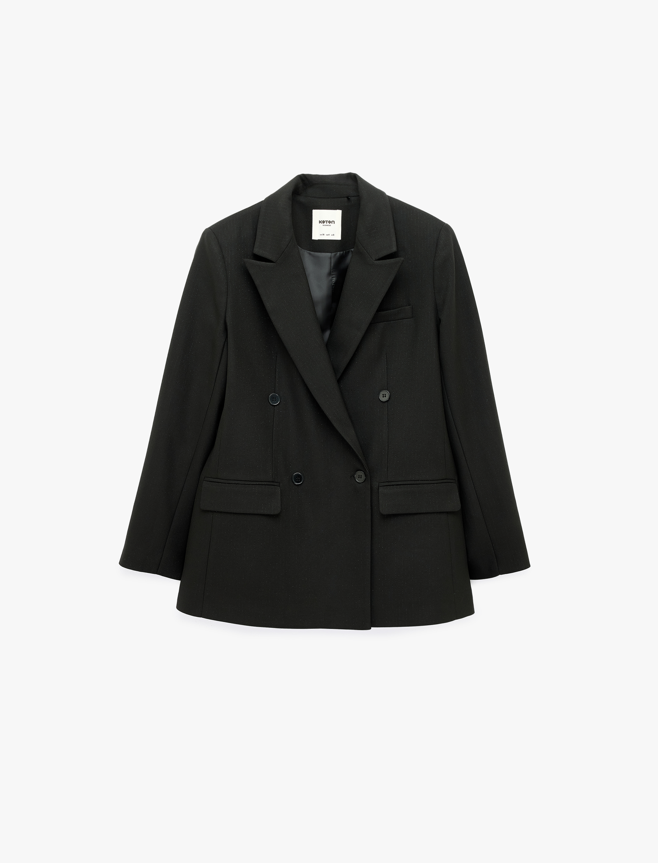   Uzun Kollu Cepli Düğmeli Oversize Kruvaze Blazer Ceket