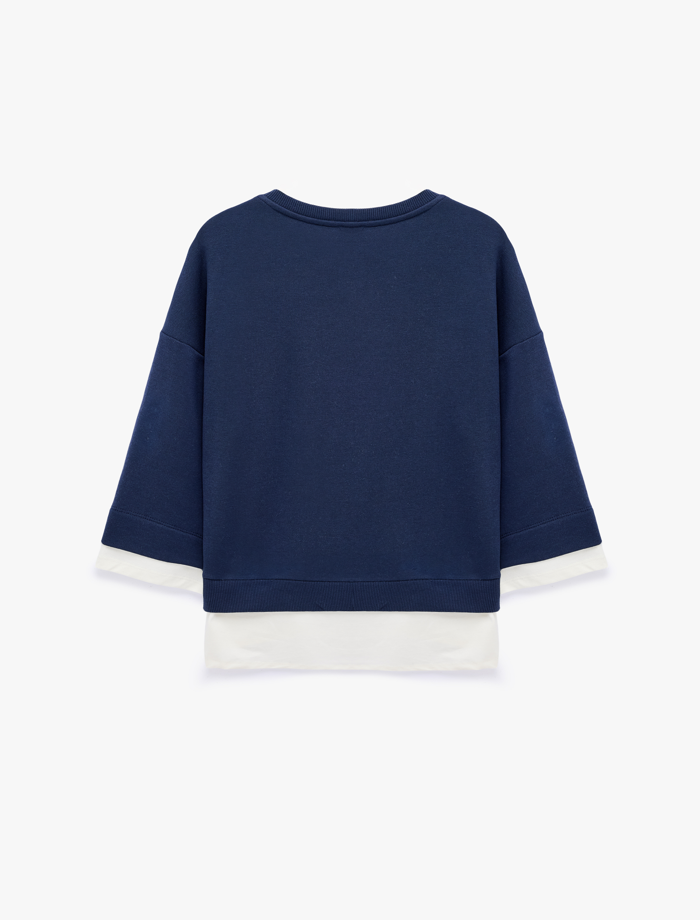   Renk Bloklu Regular Fit Bisiklet Yaka 3/4 Kol Basic Sweatshirt