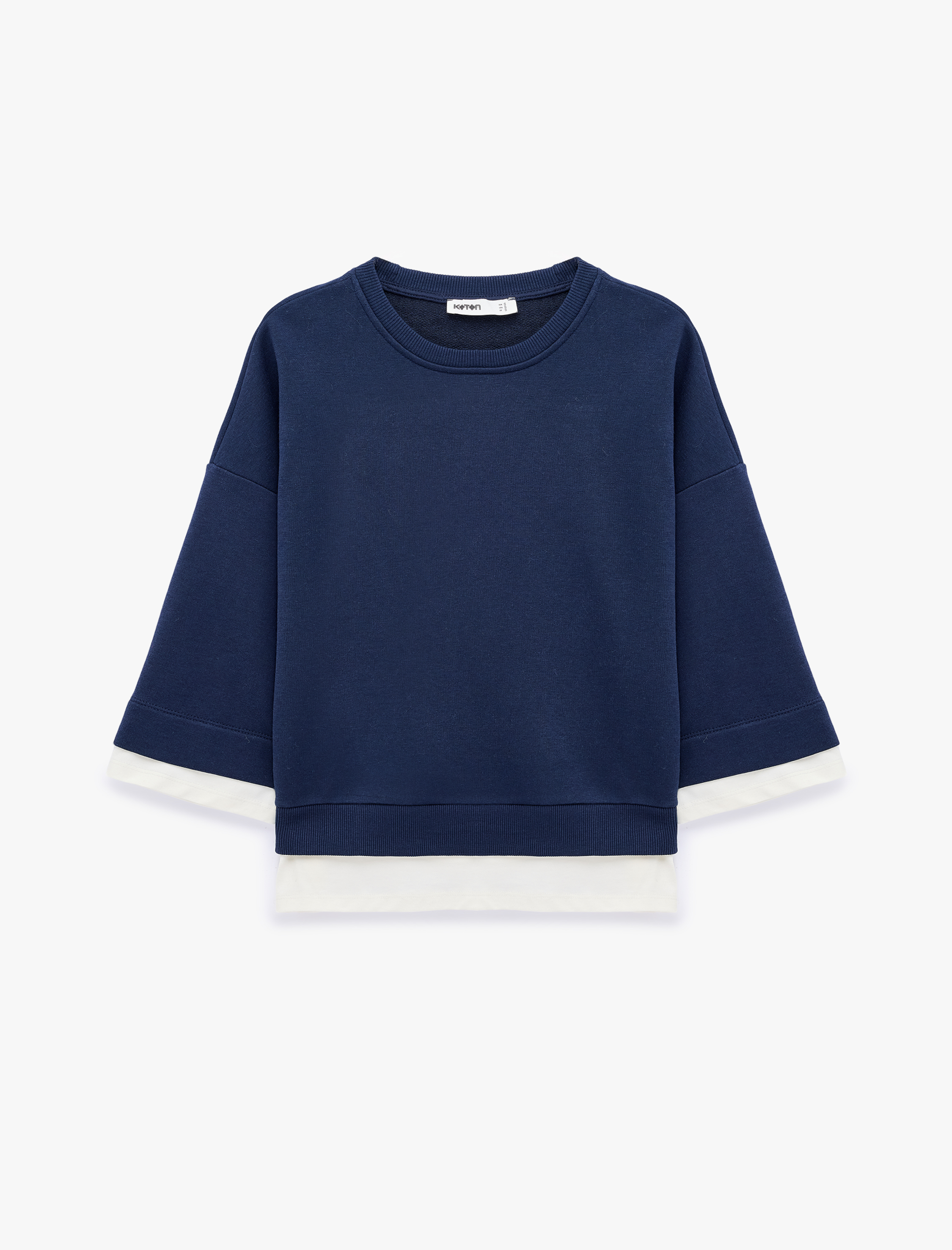   Renk Bloklu Regular Fit Bisiklet Yaka 3/4 Kol Basic Sweatshirt