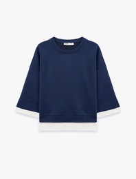 Renk Bloklu Regular Fit Bisiklet Yaka 3/4 Kol Basic Sweatshirt
