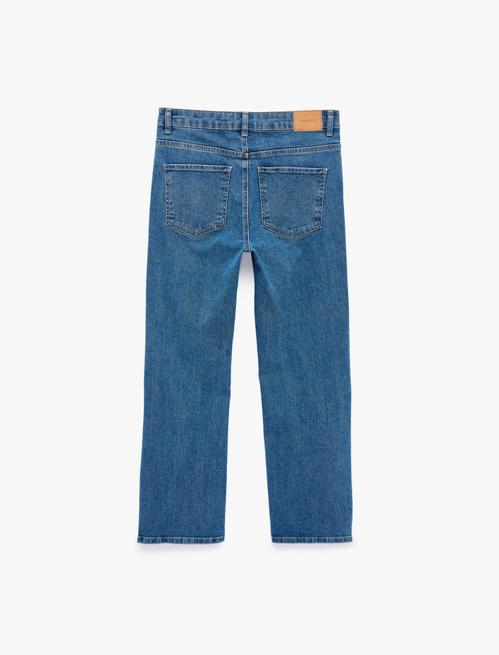  Pamuklu Dar Kesim Cepli İspanyol Paça Denim Pantolon - Flare Jeans