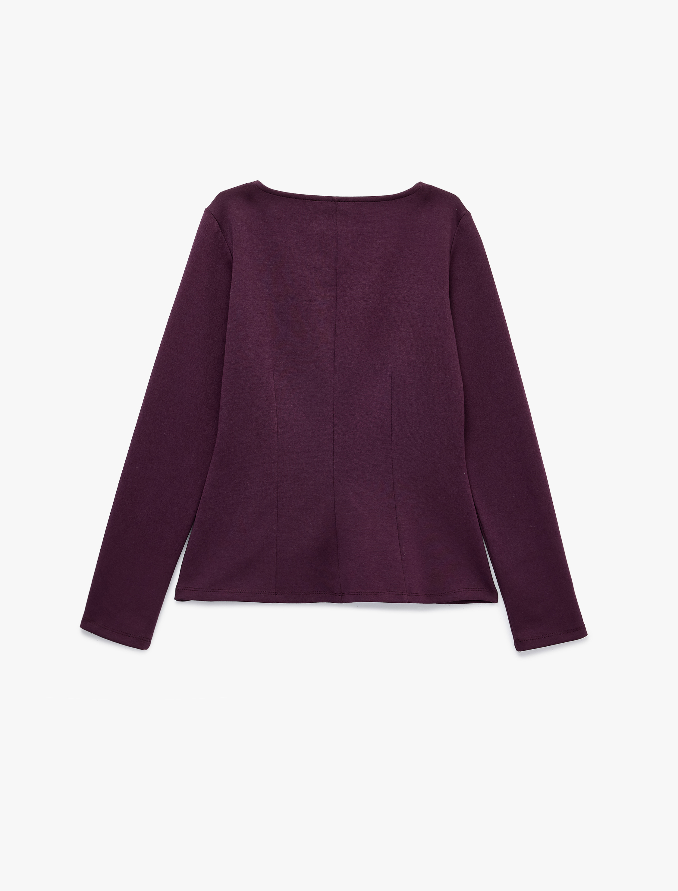   Slim Fit Pamuklu Bisiklet Yaka Uzun Kollu Pileli Peplum Bluz