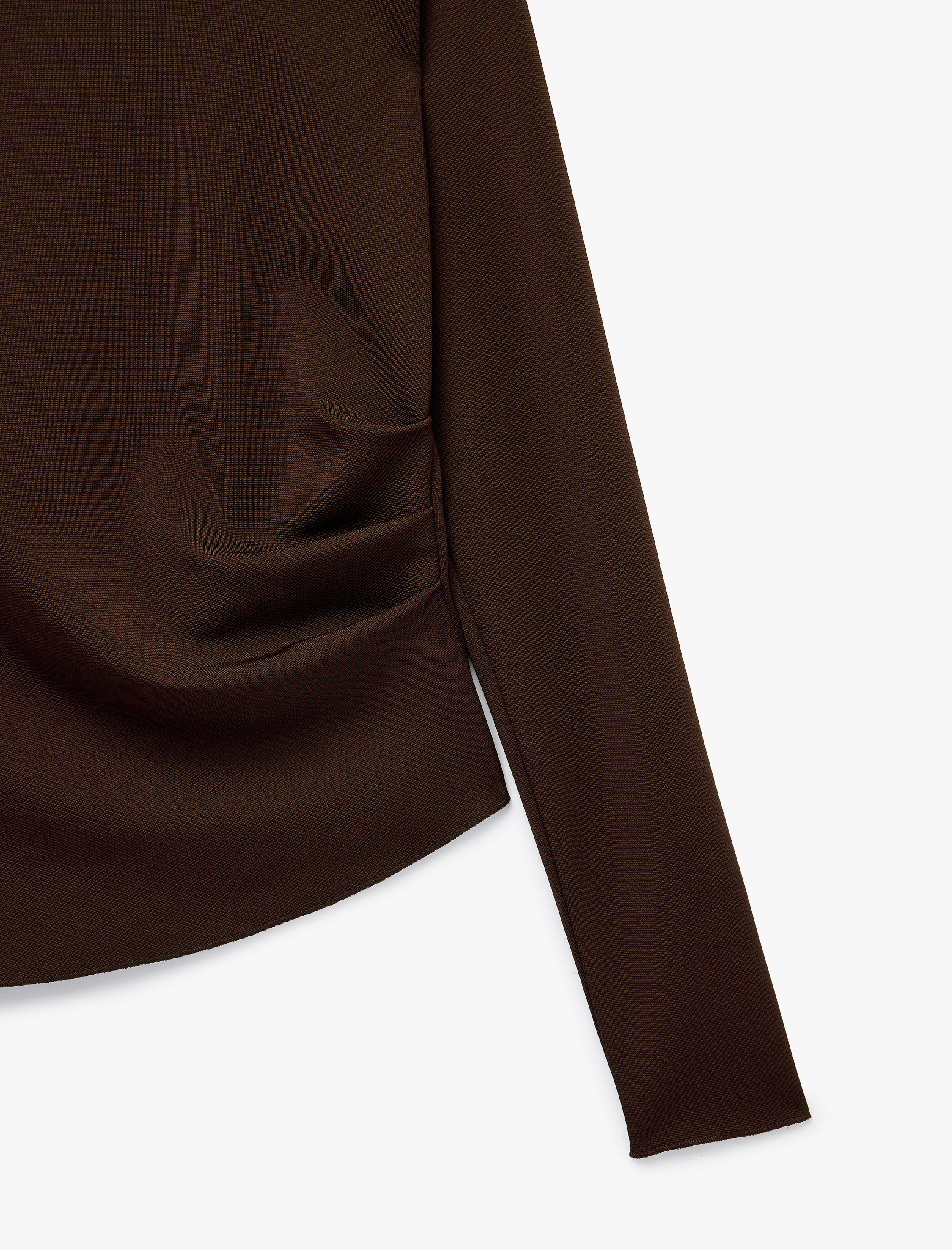   Büzgülü Slim Fit Bisiklet Yaka Asimetrik Uzun Kollu Bluz