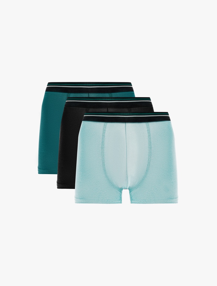  Pamuklu Çizgili Lastikli 3’lü Boxer Seti