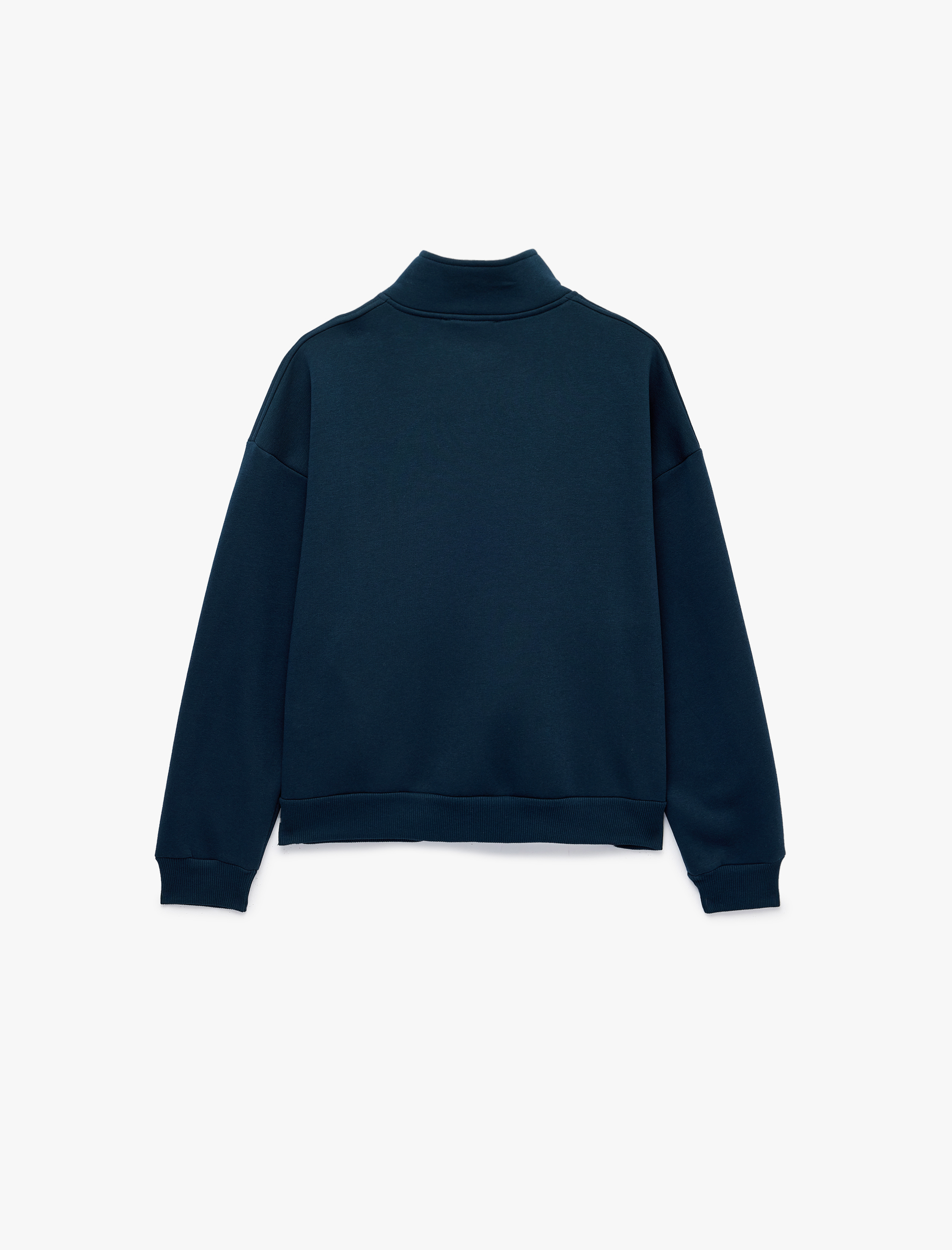   Şardonlu Rahat Kalıp Dik Yaka Yarım Fermuarlı Uzun Kollu Baskılı Sweatshirt