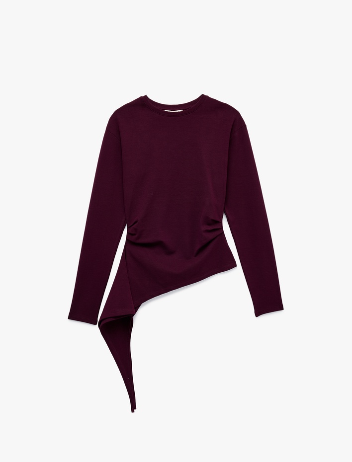  Asimetrik Kesim Slim Fit Bisiklet Yaka Kısa Kollu Pamuklu Tişört