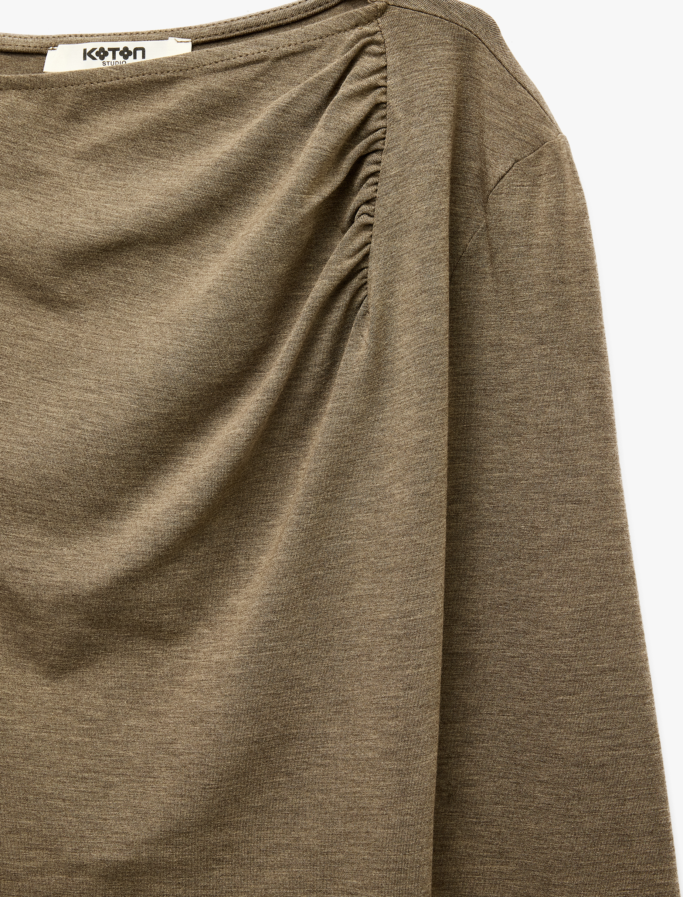   Slim Fit Kayık Yaka Uzun Kollu Büzgülü Bluz