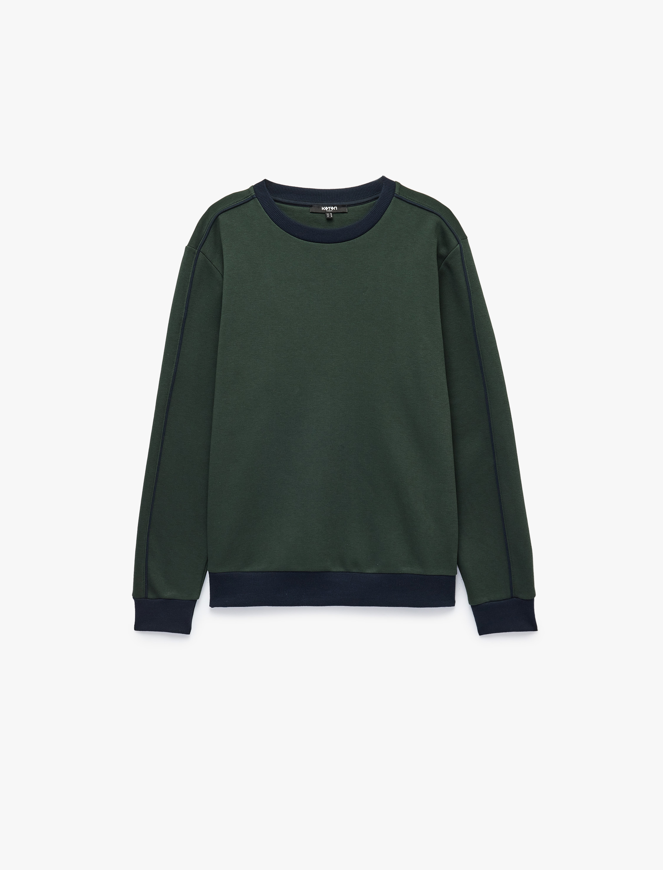   Üç İplik Şardonlu Uzun Kollu Renk Bloklu Bisiklet Yaka Sweatshirt