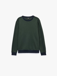 Üç İplik Şardonlu Uzun Kollu Renk Bloklu Bisiklet Yaka Sweatshirt