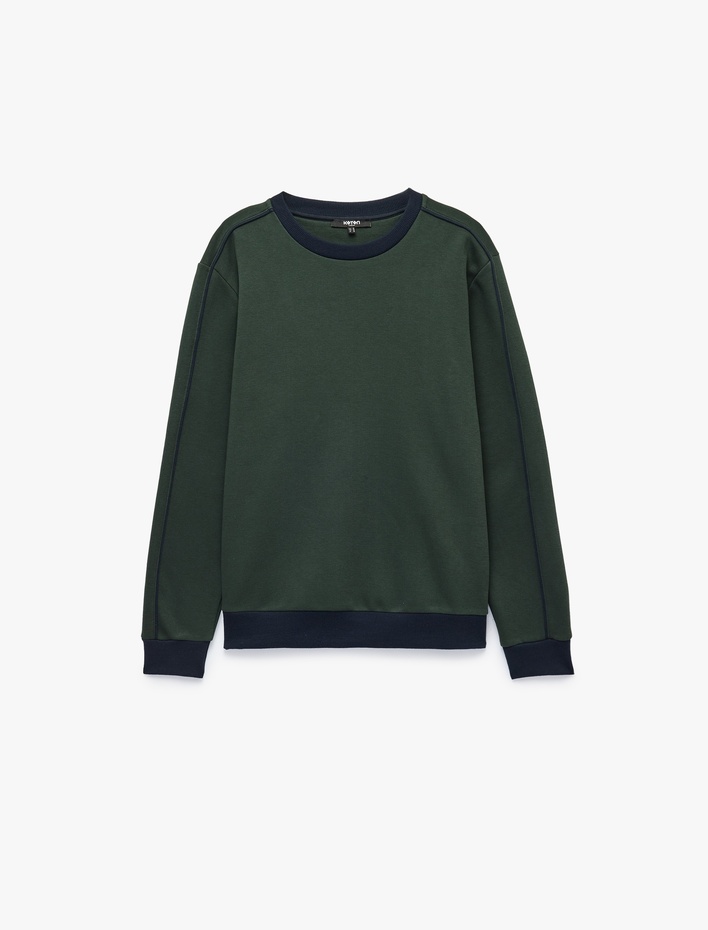  Üç İplik Şardonlu Uzun Kollu Renk Bloklu Bisiklet Yaka Sweatshirt