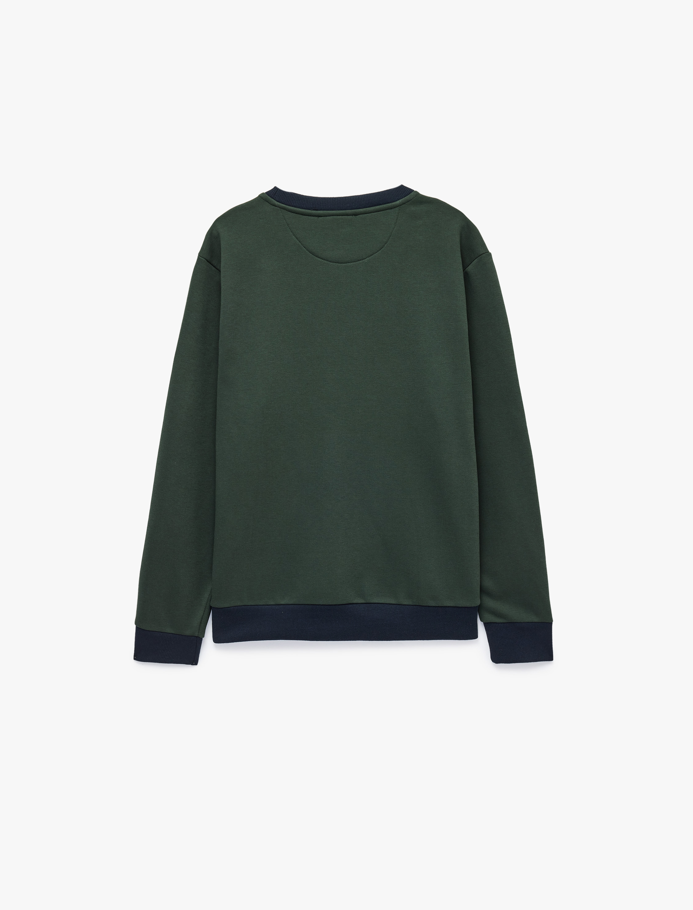   Üç İplik Şardonlu Uzun Kollu Renk Bloklu Bisiklet Yaka Sweatshirt