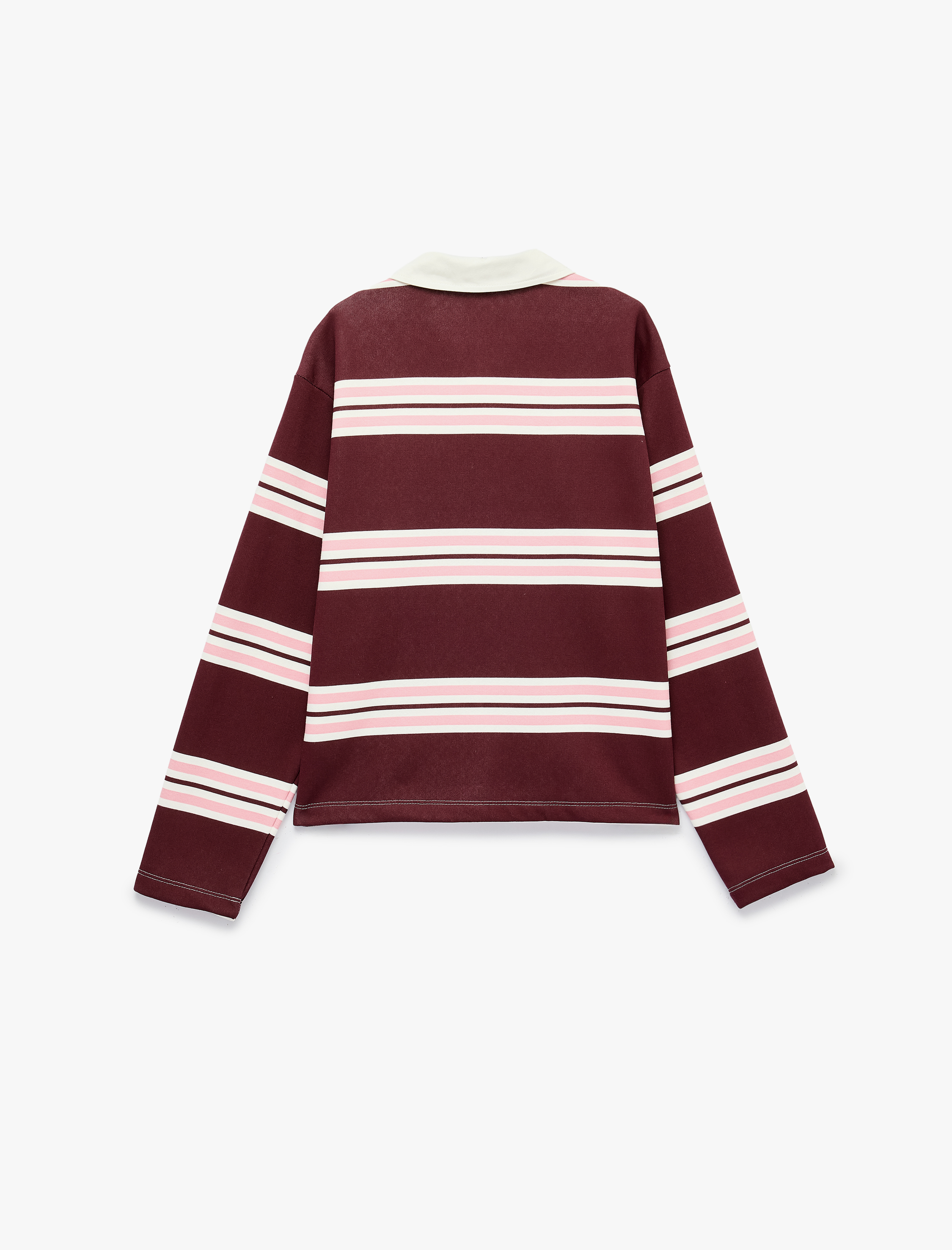   Şardonlu Rahat Kalıp Uzun Kollu Düğmeli Çizgili Polo Yaka Sweatshirt
