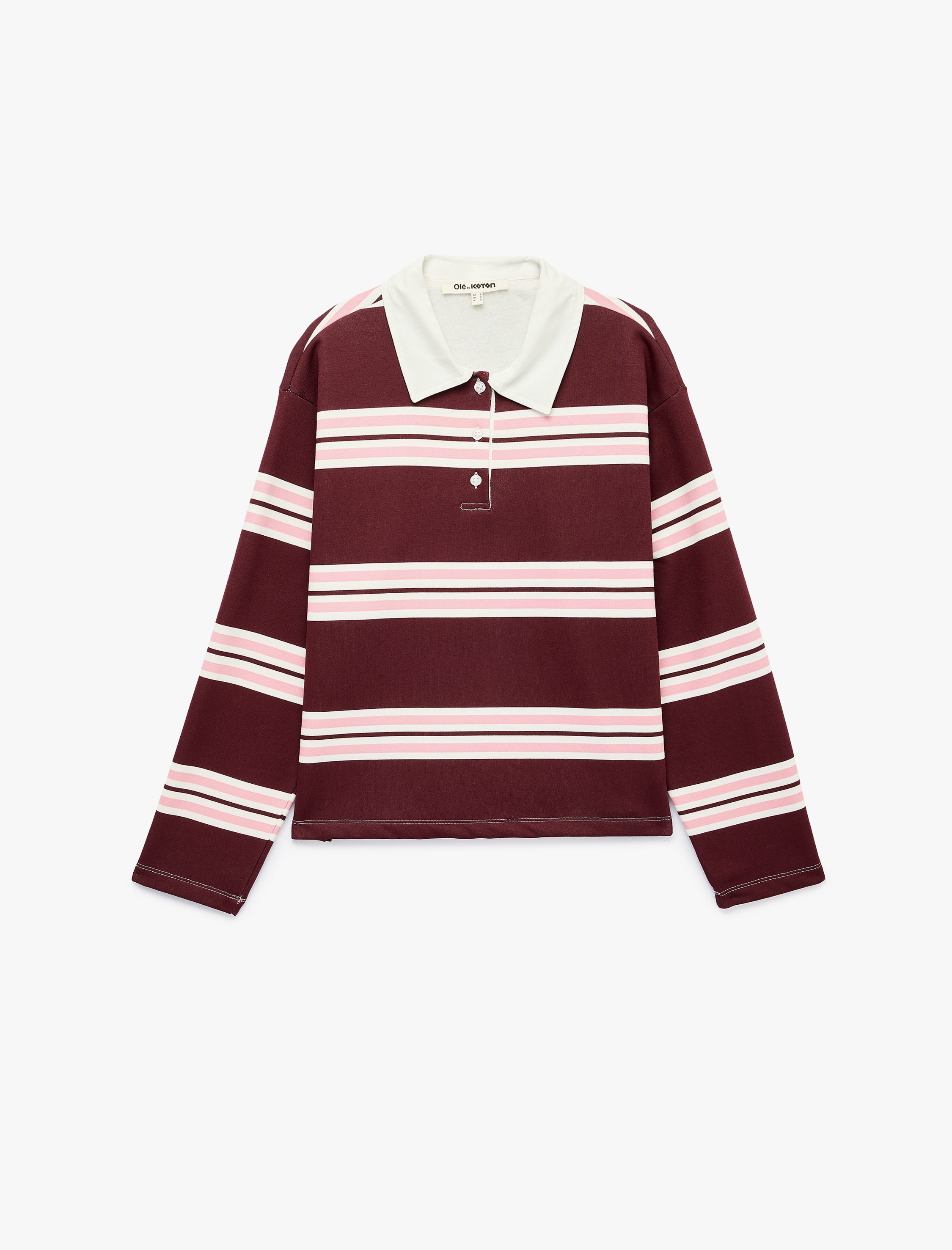   Şardonlu Rahat Kalıp Uzun Kollu Düğmeli Çizgili Polo Yaka Sweatshirt