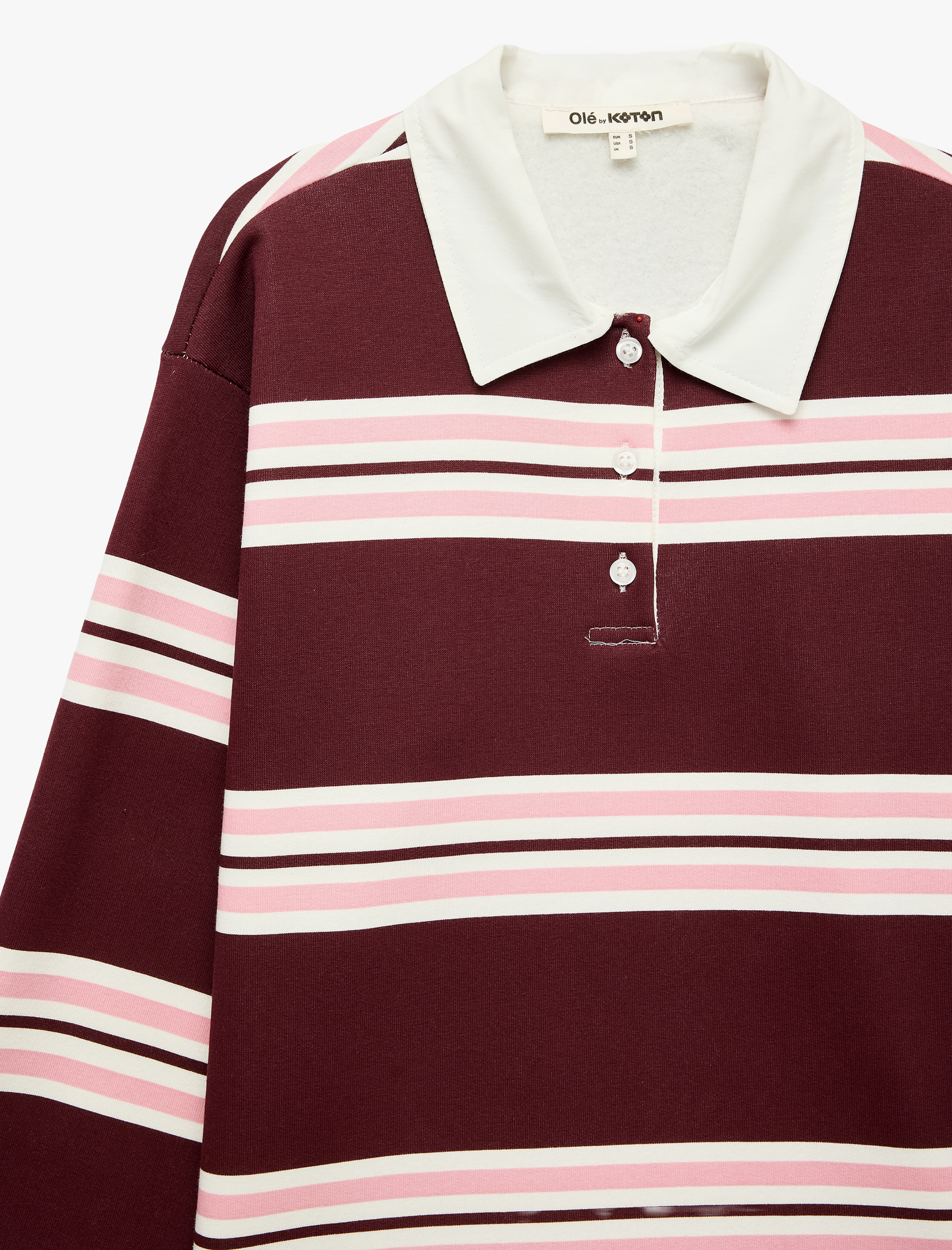   Şardonlu Rahat Kalıp Uzun Kollu Düğmeli Çizgili Polo Yaka Sweatshirt