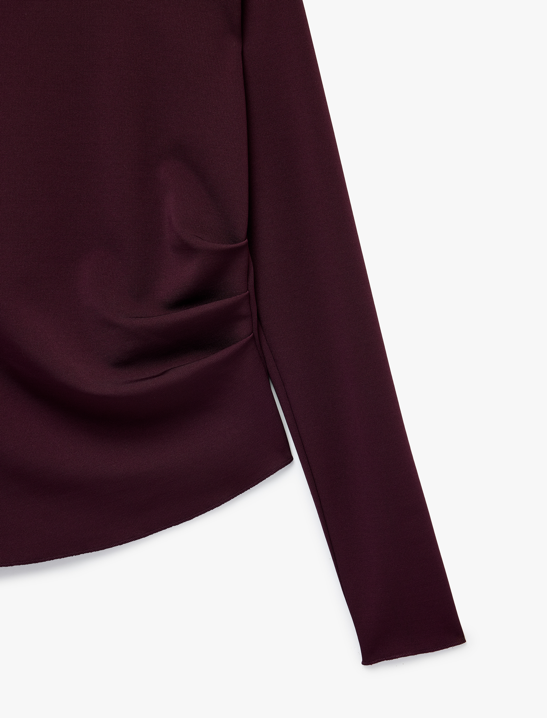   Büzgülü Slim Fit Bisiklet Yaka Asimetrik Uzun Kollu Bluz