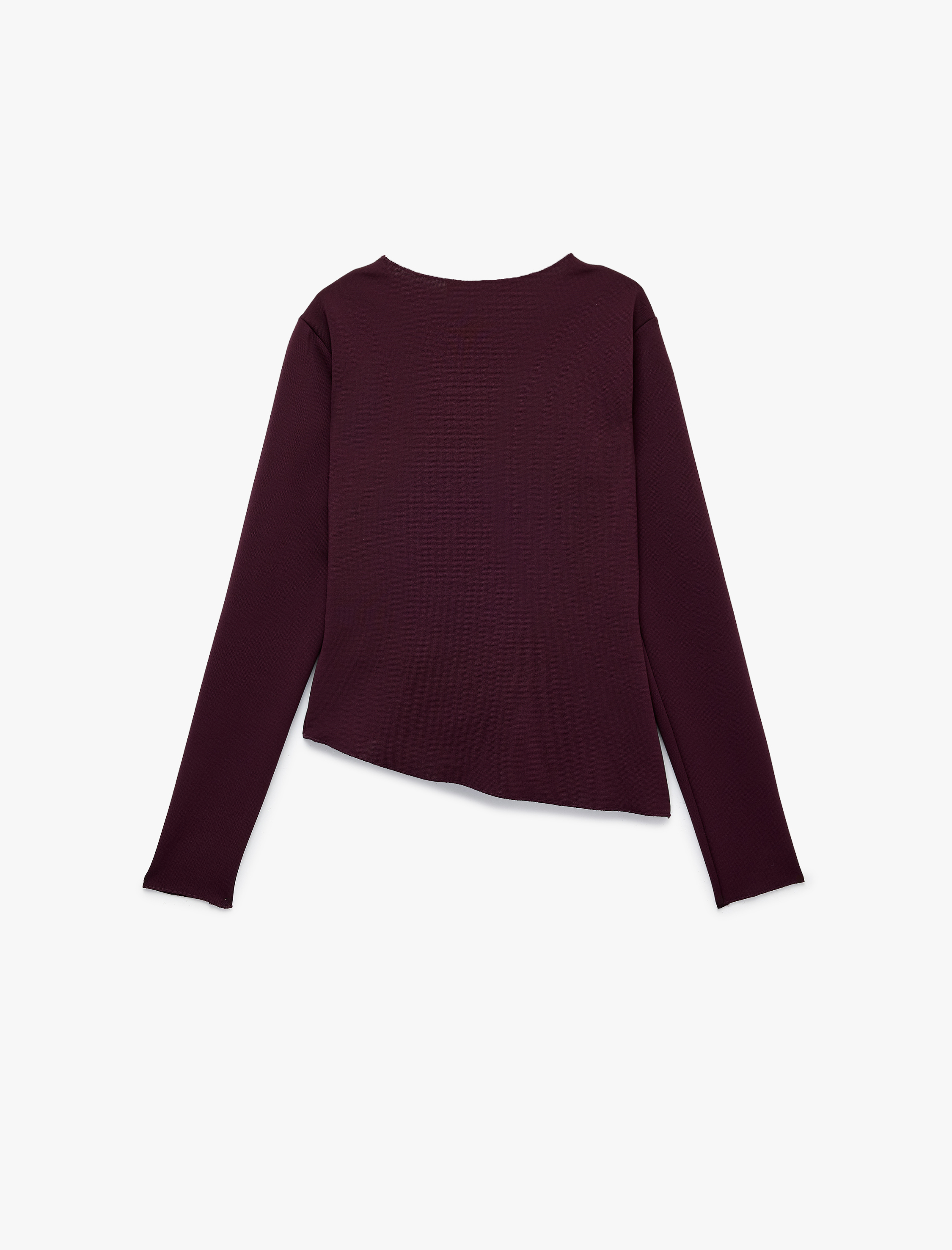   Büzgülü Slim Fit Bisiklet Yaka Asimetrik Uzun Kollu Bluz