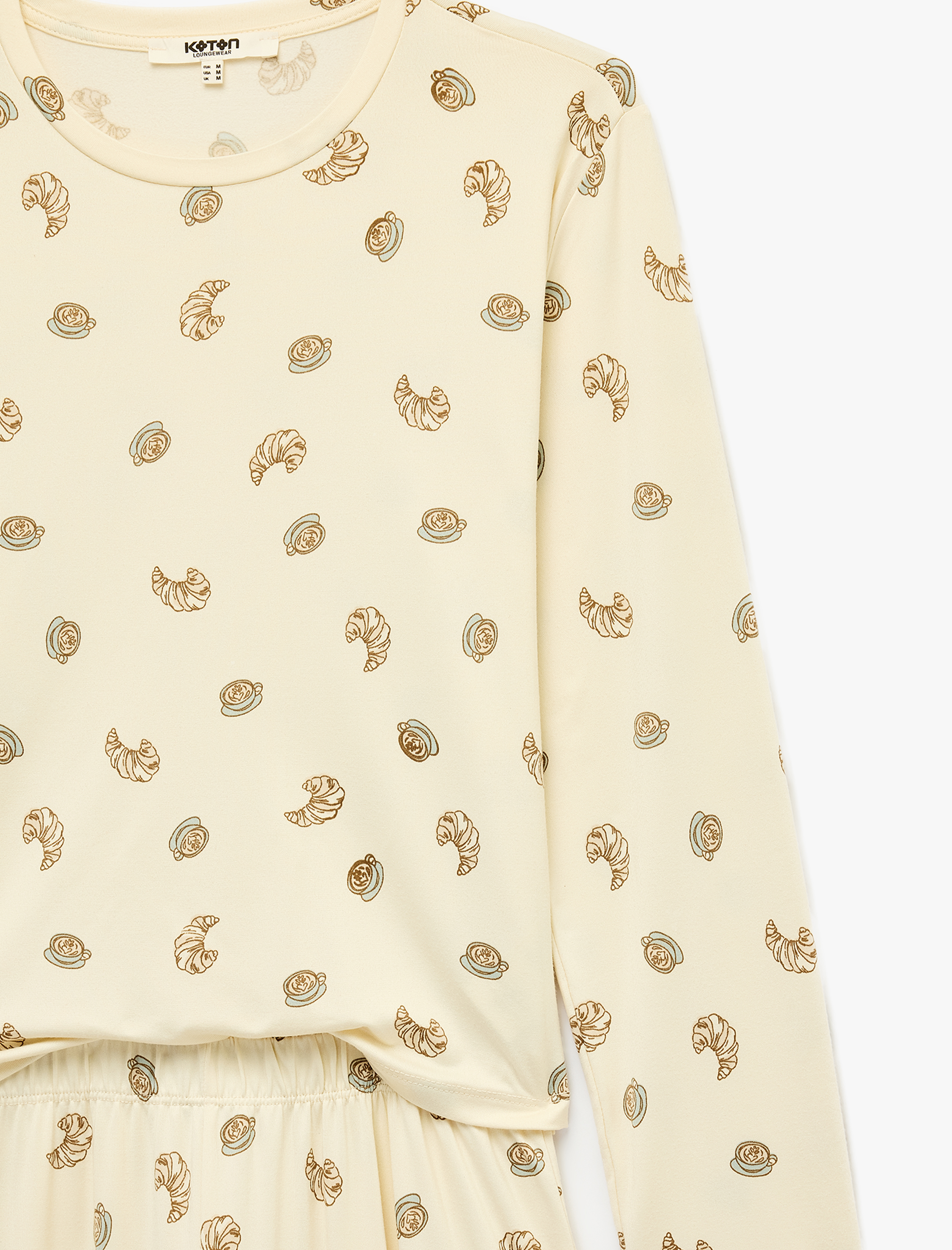   Rahat Kalıp Bisiklet Yaka Uzun Kollu Baskılı Pijama Takımı