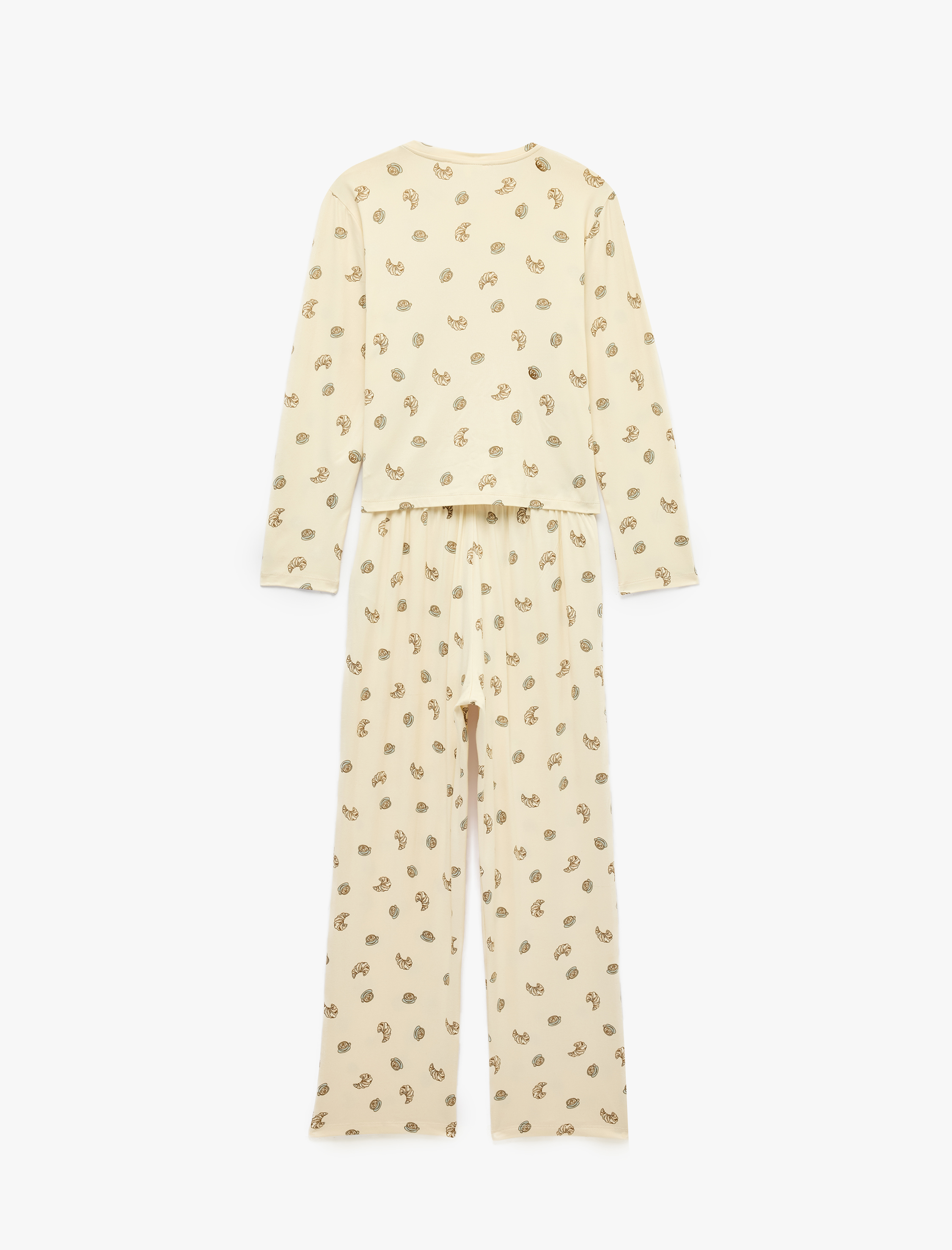  Rahat Kalıp Bisiklet Yaka Uzun Kollu Baskılı Pijama Takımı