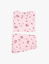 Kalp Desenli Rahat Kalıp Kısa Kollu Bisiklet Yaka Şortlu Pijama Takımı