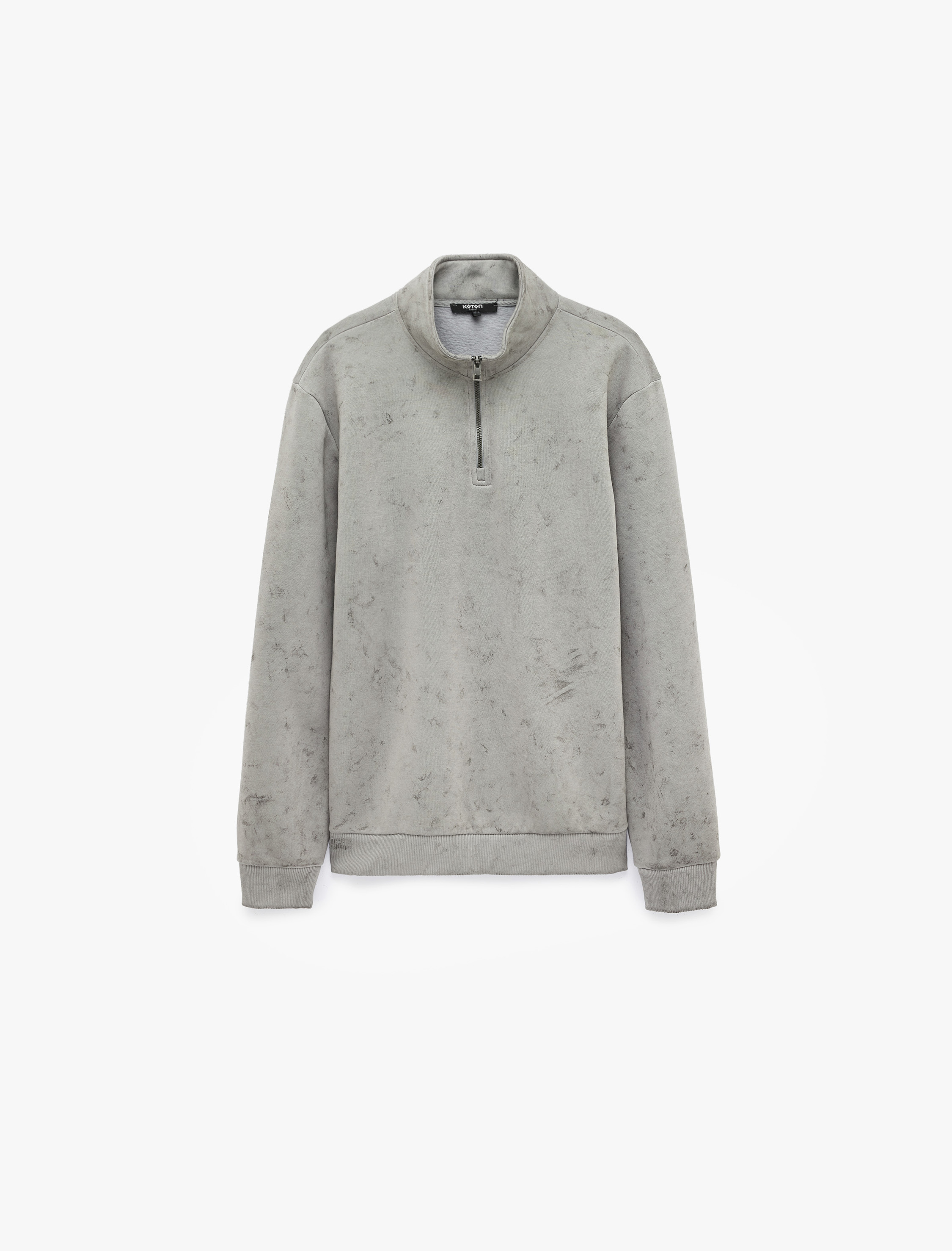   Şardonlu Rahat Kalıp Yıkamalı Uzun Kollu Yarım Fermuarlı Sweatshirt