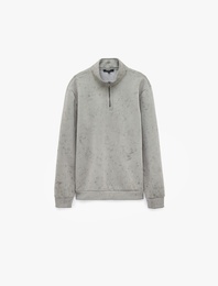 Şardonlu Rahat Kalıp Yıkamalı Uzun Kollu Yarım Fermuarlı Sweatshirt