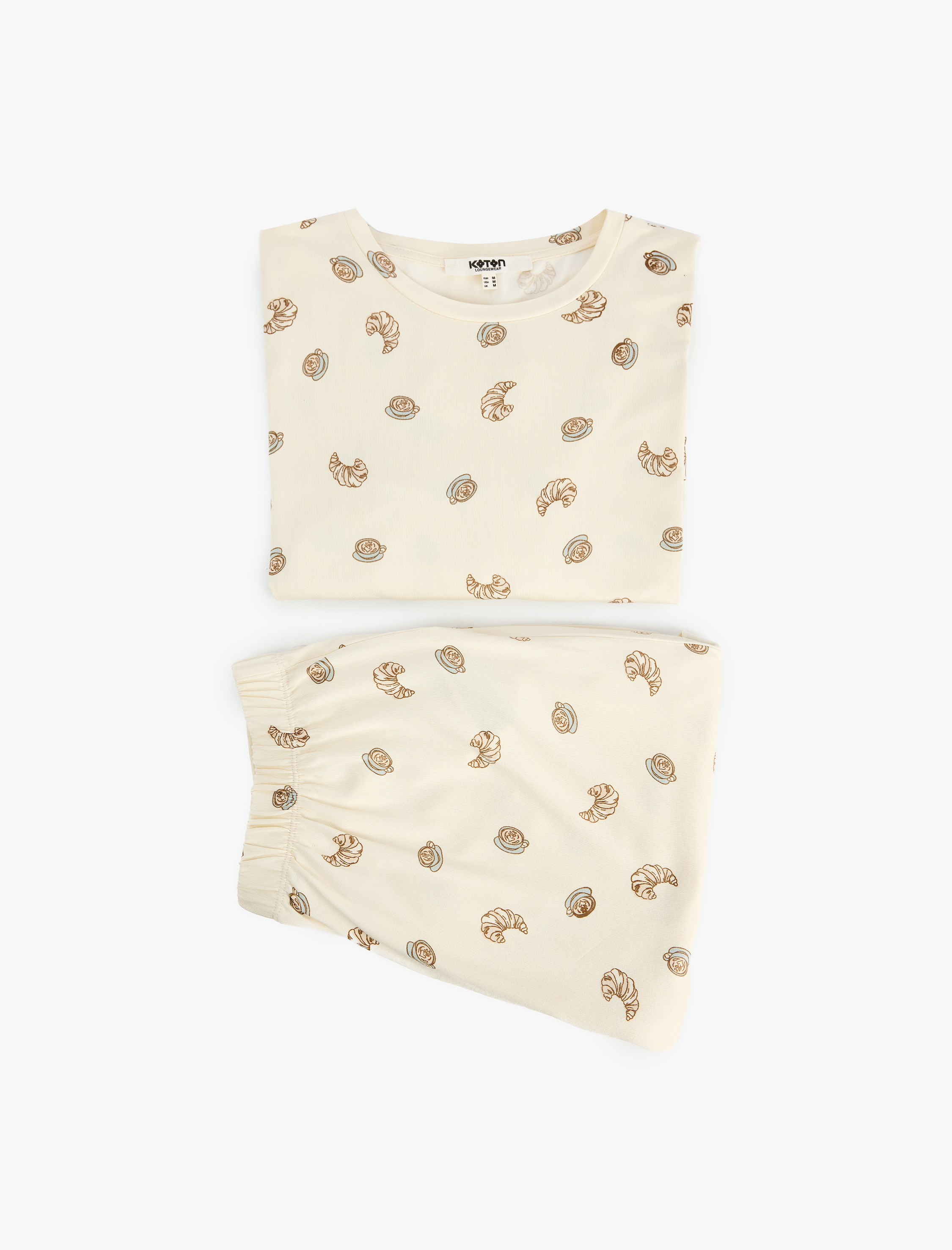   Rahat Kalıp Bisiklet Yaka Uzun Kollu Baskılı Pijama Takımı