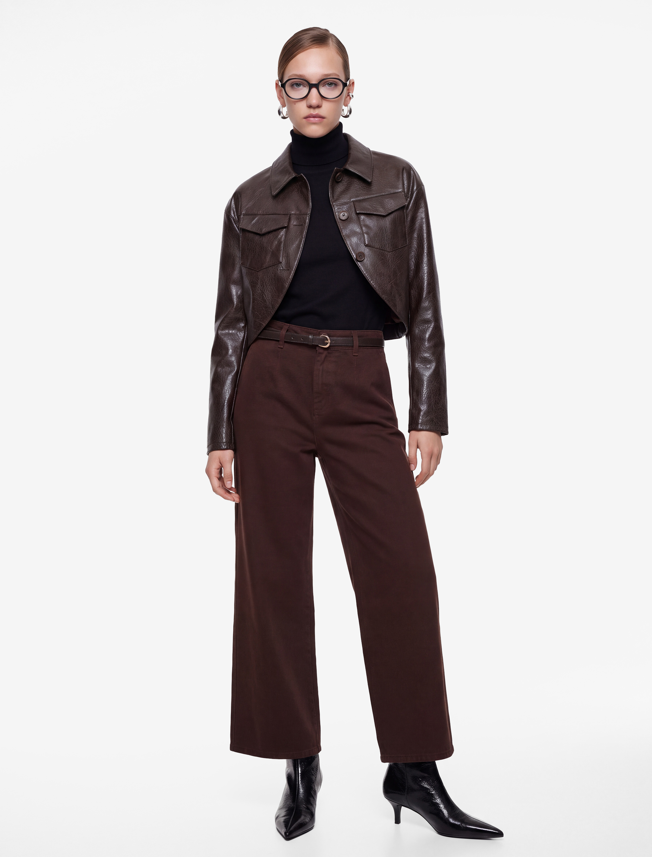   Pamuklu Geniş Paça Kemerli Crop Pantolon - Wide Leg Jeans