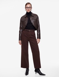 Pamuklu Geniş Paça Kemerli Crop Pantolon - Wide Leg Jeans