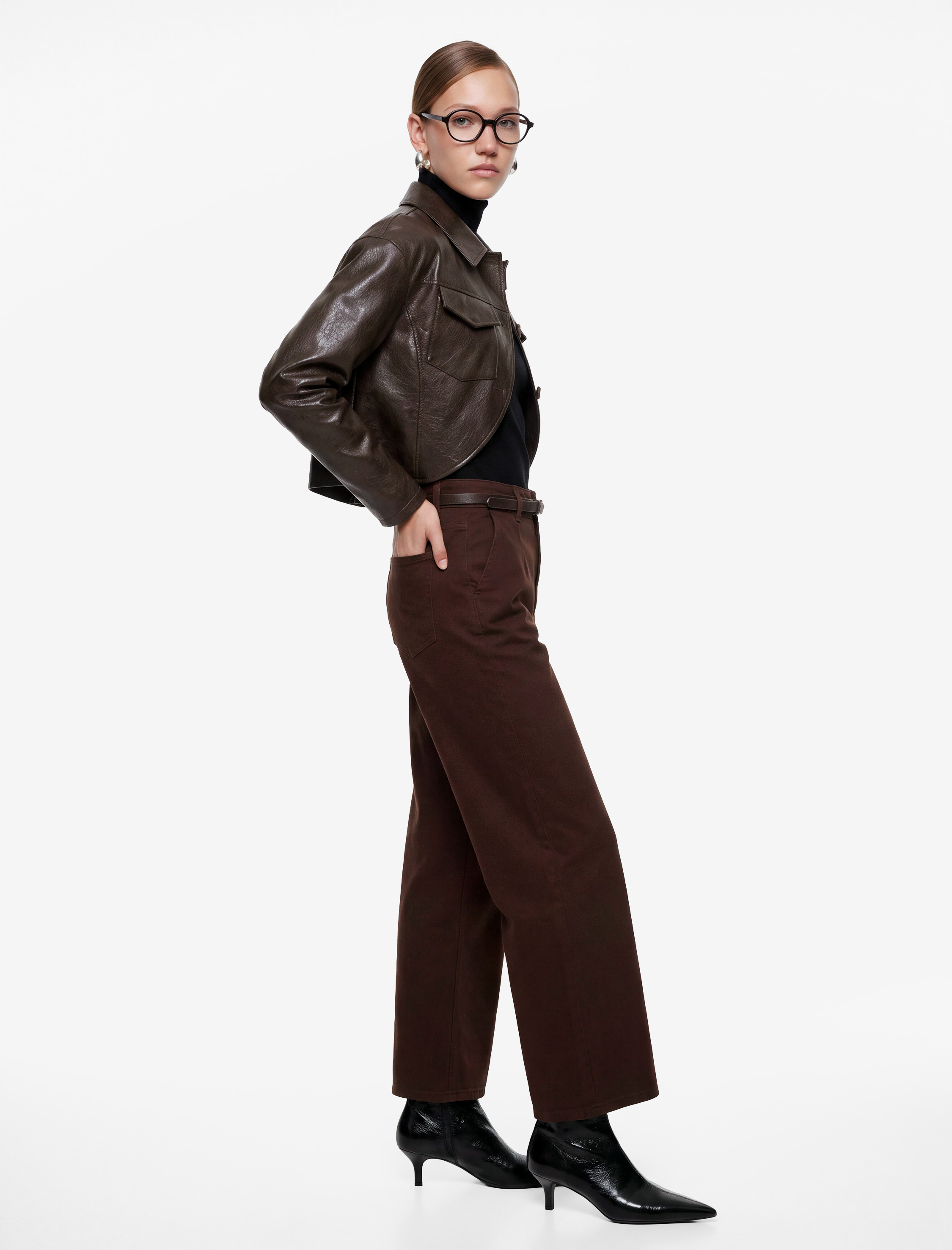   Pamuklu Geniş Paça Kemerli Crop Pantolon - Wide Leg Jeans
