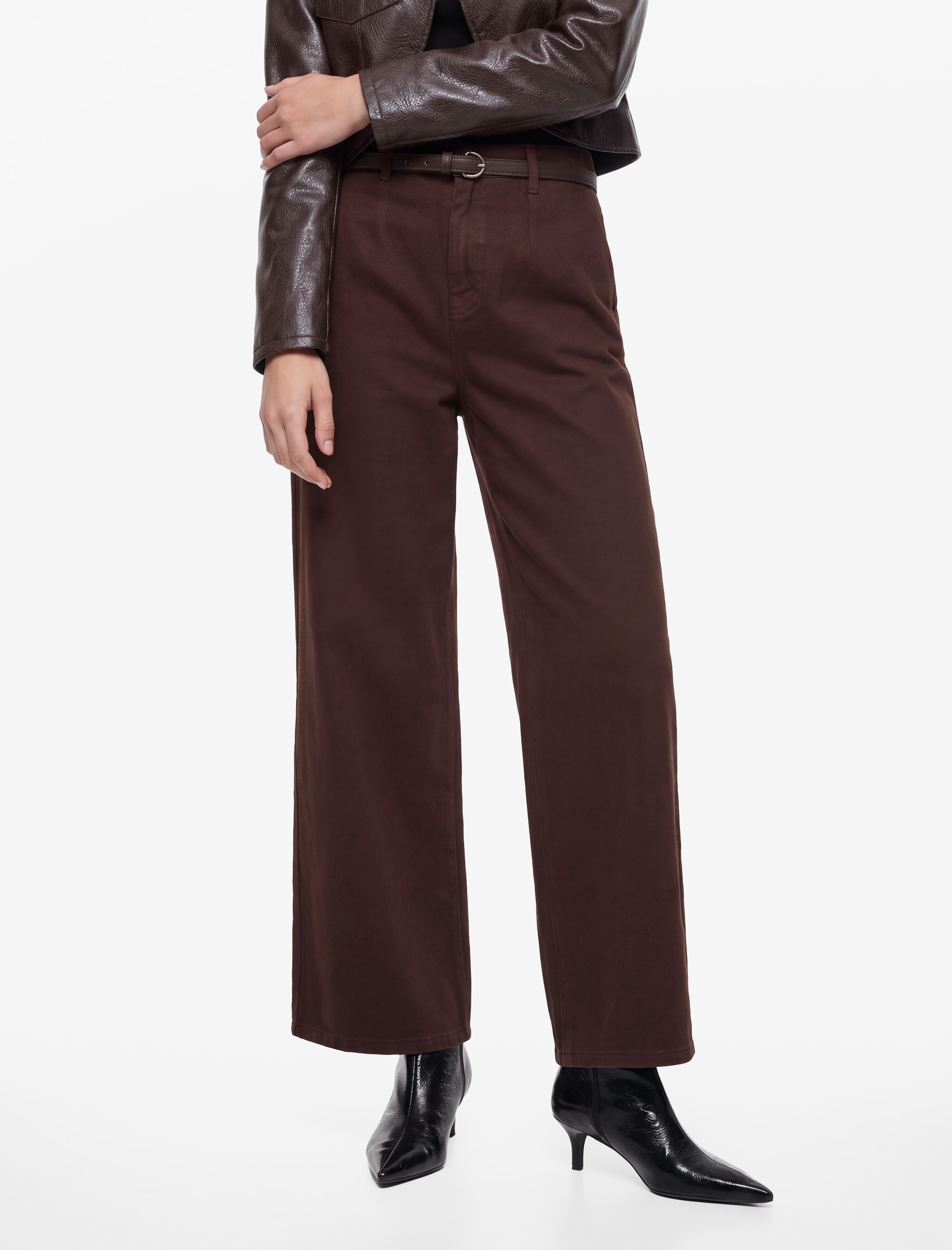   Pamuklu Geniş Paça Kemerli Crop Pantolon - Wide Leg Jeans