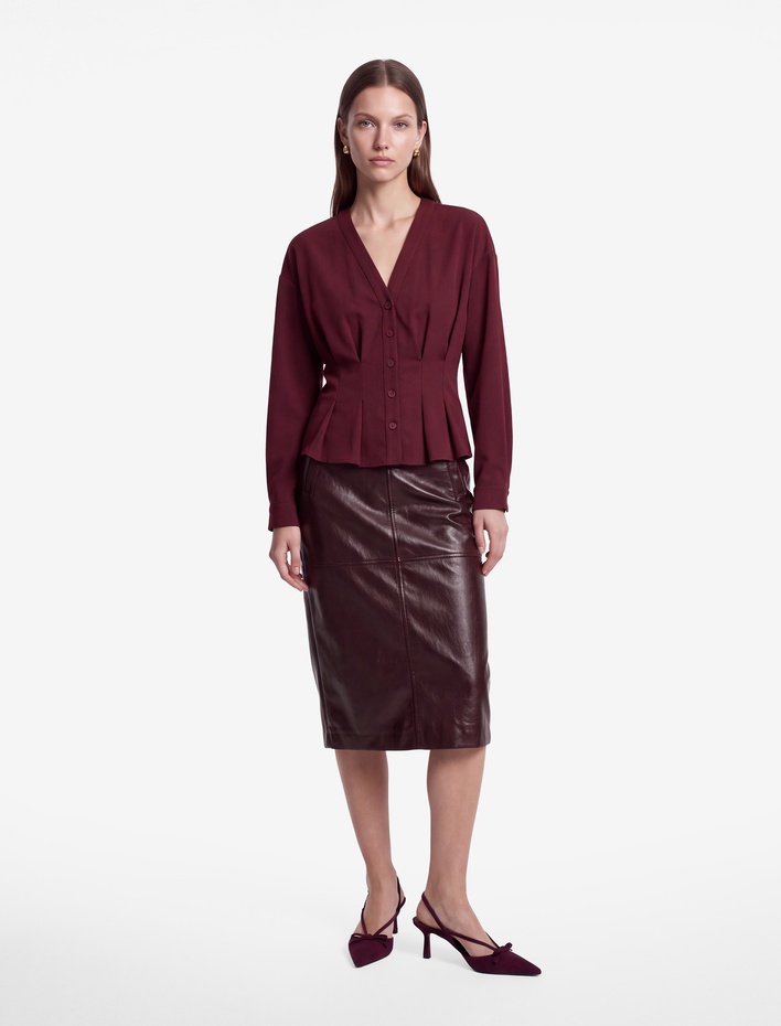  Slim Fit Uzun Kollu Kruvaze V Yaka Pileli Gömlek