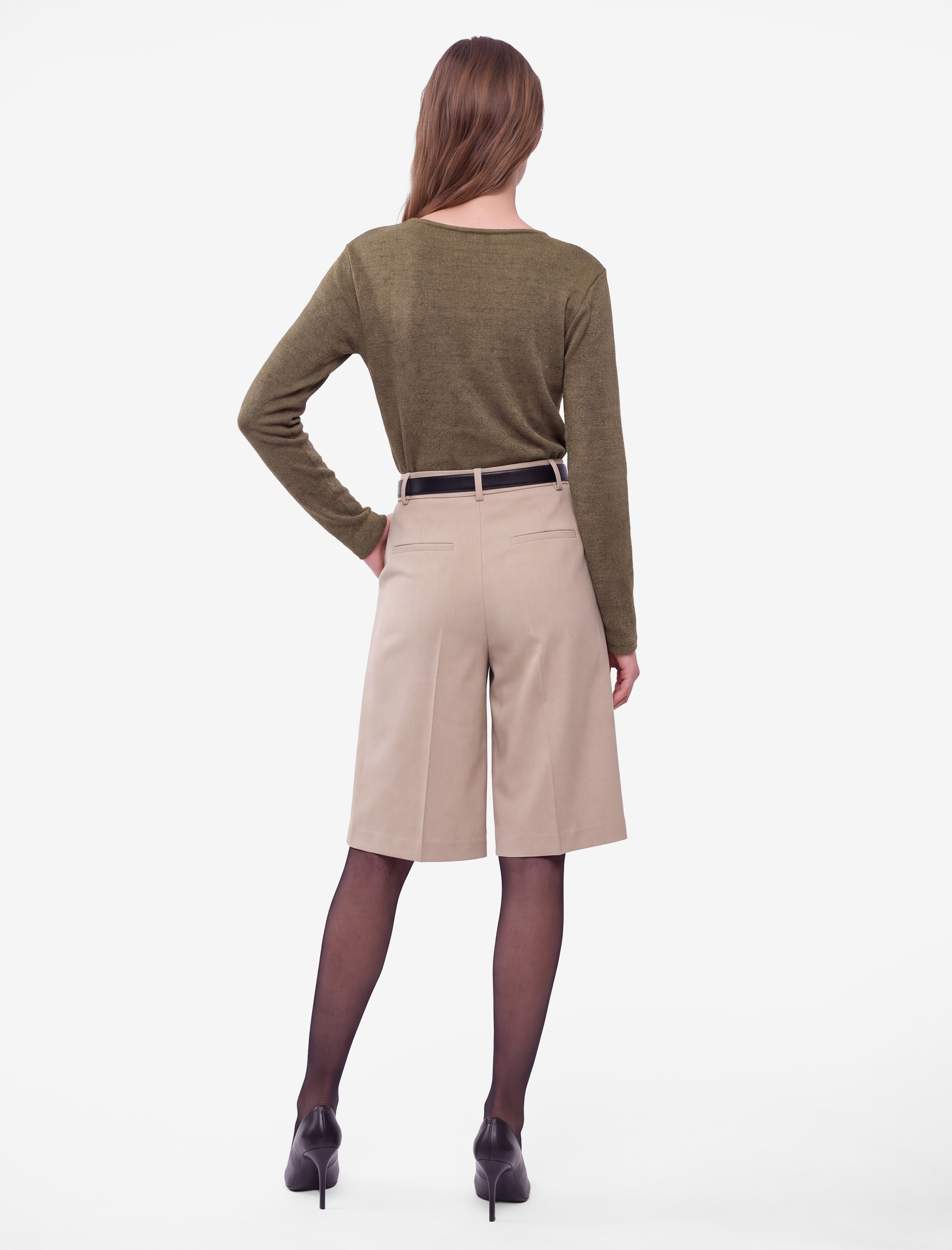   Slim Fit V Yaka Uzun Kollu Aksesuarlı Düğüm Detaylı Bluz