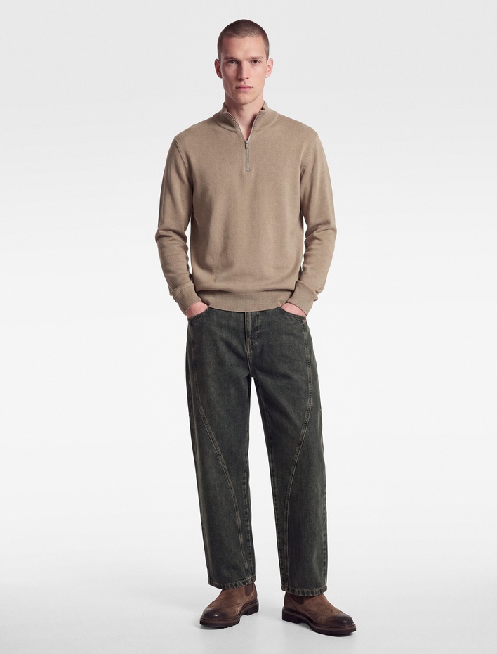  Oversize Pamuklu Cepli Dikiş Detaylı Skater Jean Pantolon