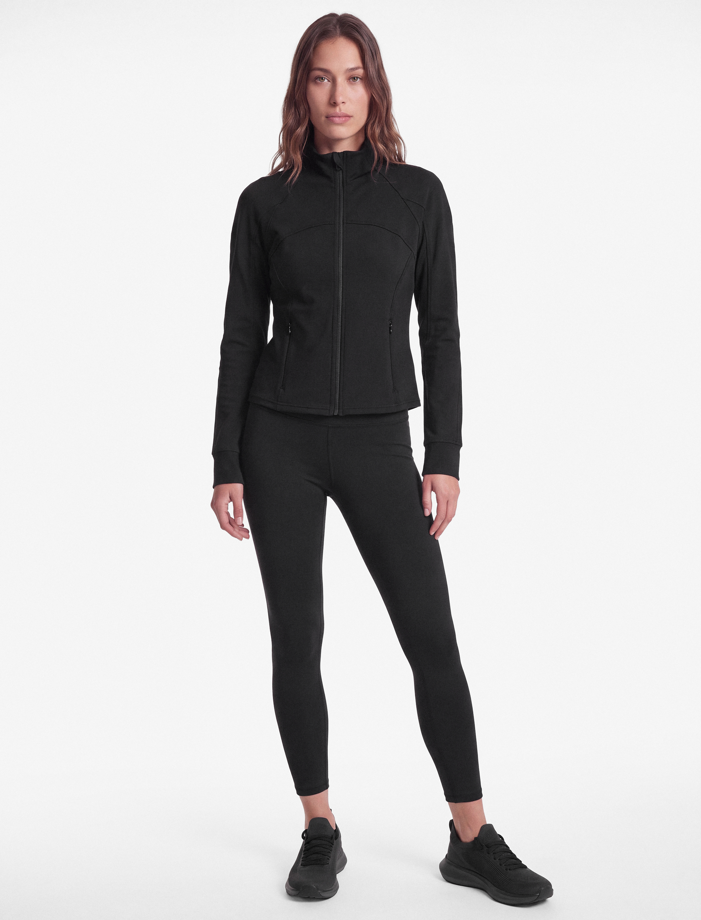 Slim Fit Dik Yaka Uzun Kollu Fermuarlı Spor Tişört