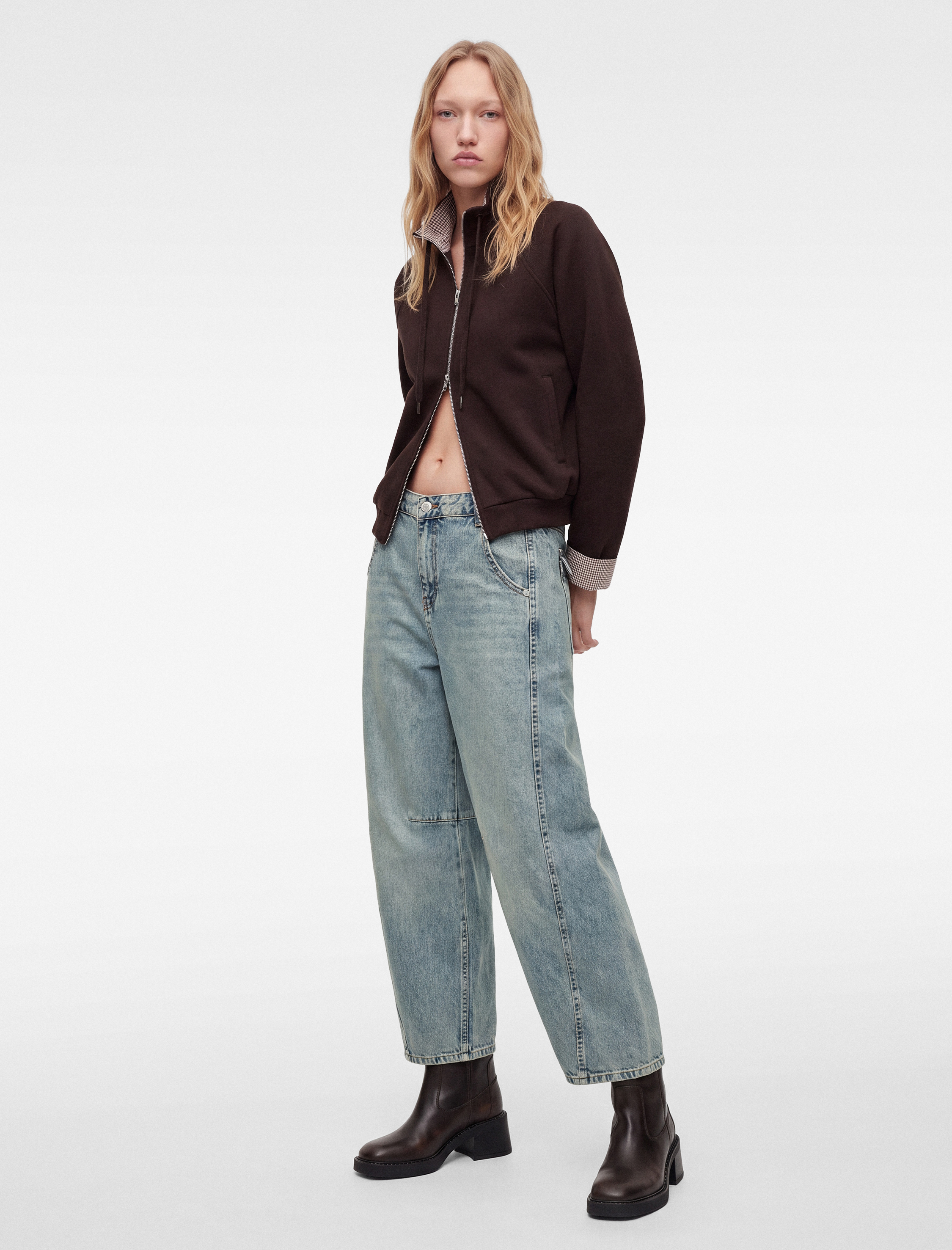   Pamuklu Normal Bel Cepli Balon Fit Relax Barrel Denim Pantolon - Barrel Jeans
