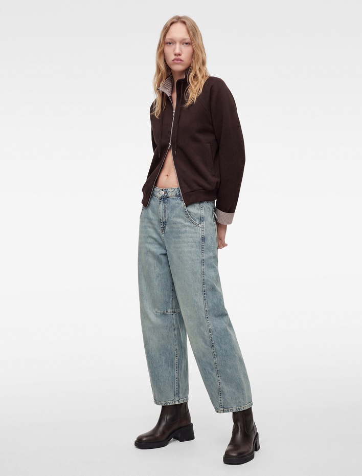  Pamuklu Normal Bel Cepli Balon Fit Relax Barrel Denim Pantolon - Barrel Jeans